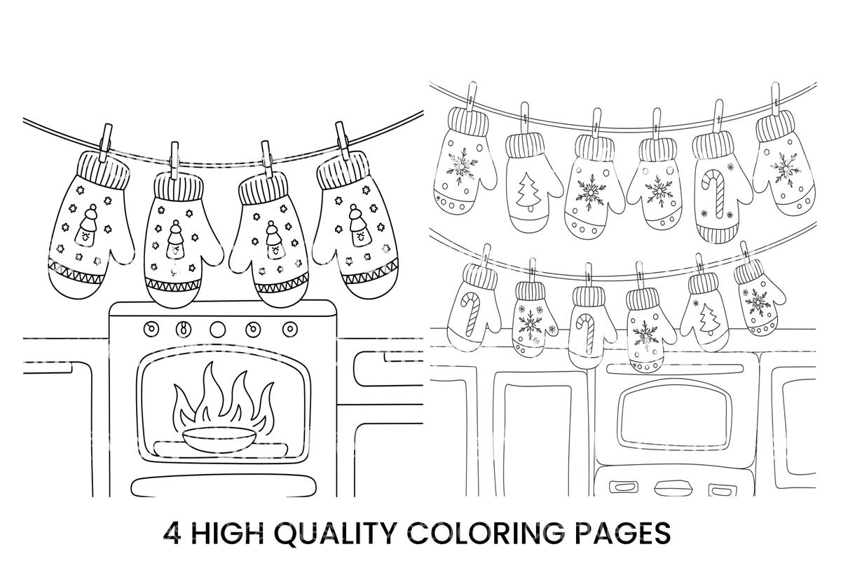 Christmas Mittens Drying on Line Coloring Books
