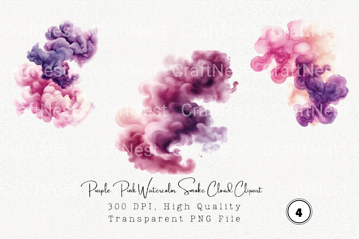 Purple Pink Smoke Cloud Clipart Bundle