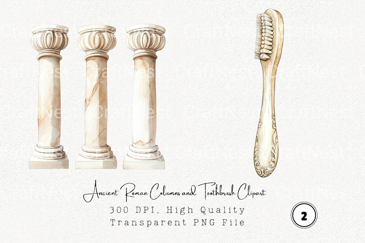 Ancient Roman Columns And Toothbrush Clipart Bundle