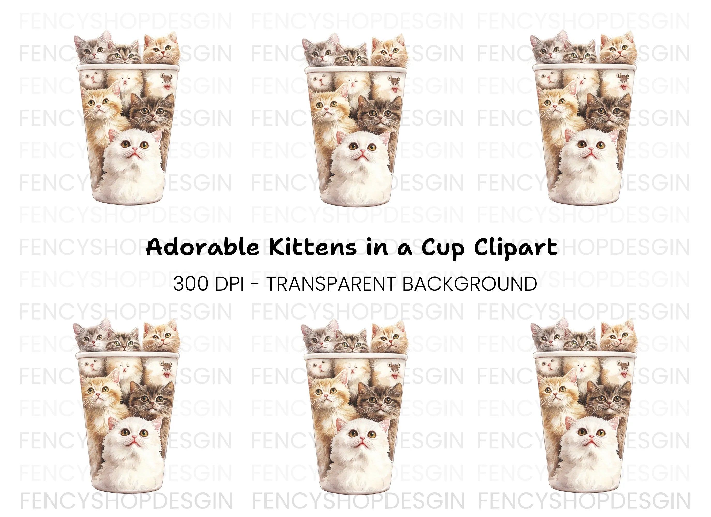 Kitten in Cup Clipart Bundle