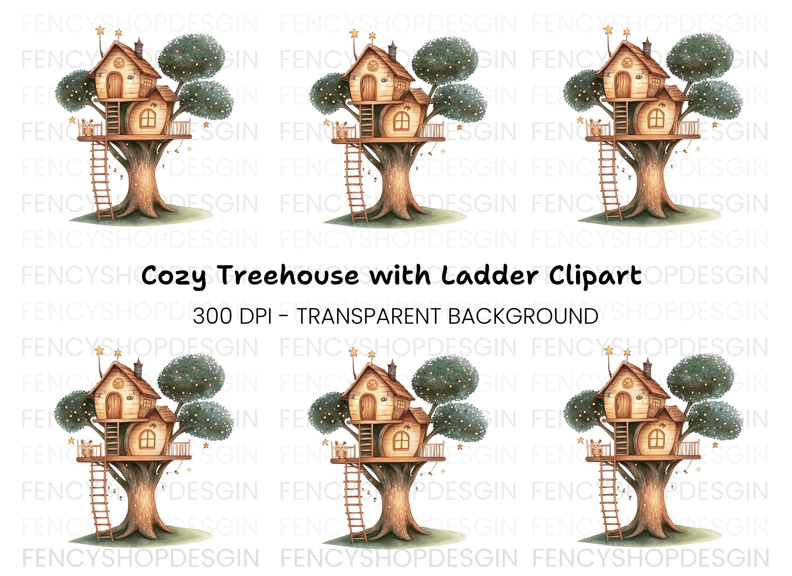 Cozy Woodland Treehouse Clipart Bundle