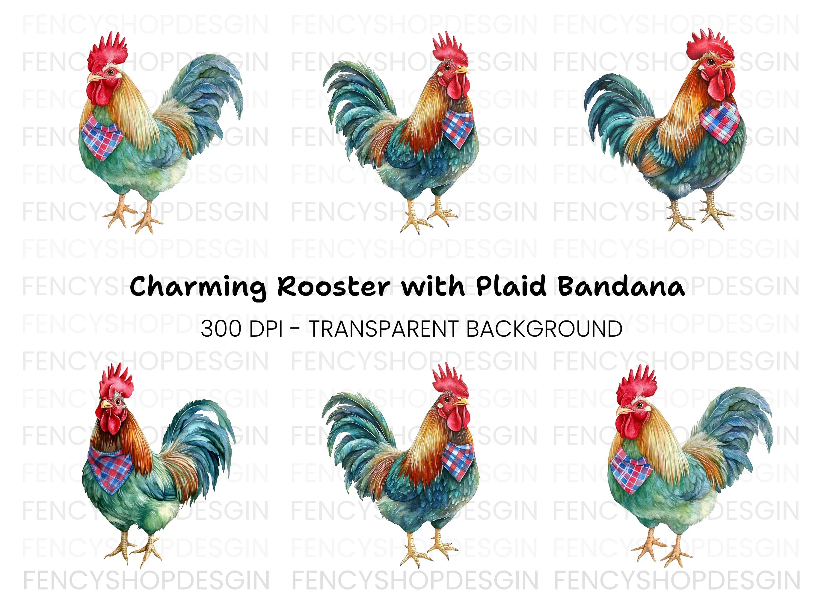 Rooster Bandana Clipart Bundle