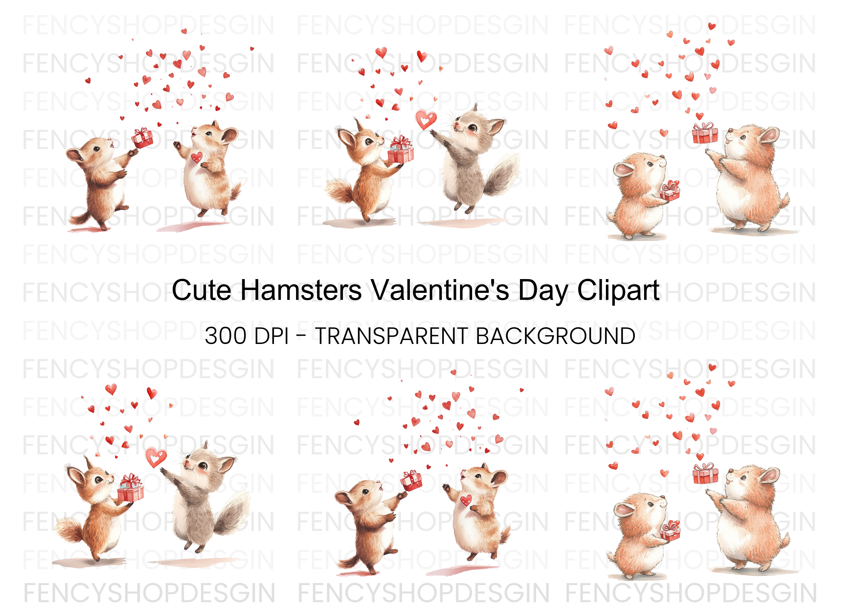 Cute Squirrels and Hearts Clipart Bundle
