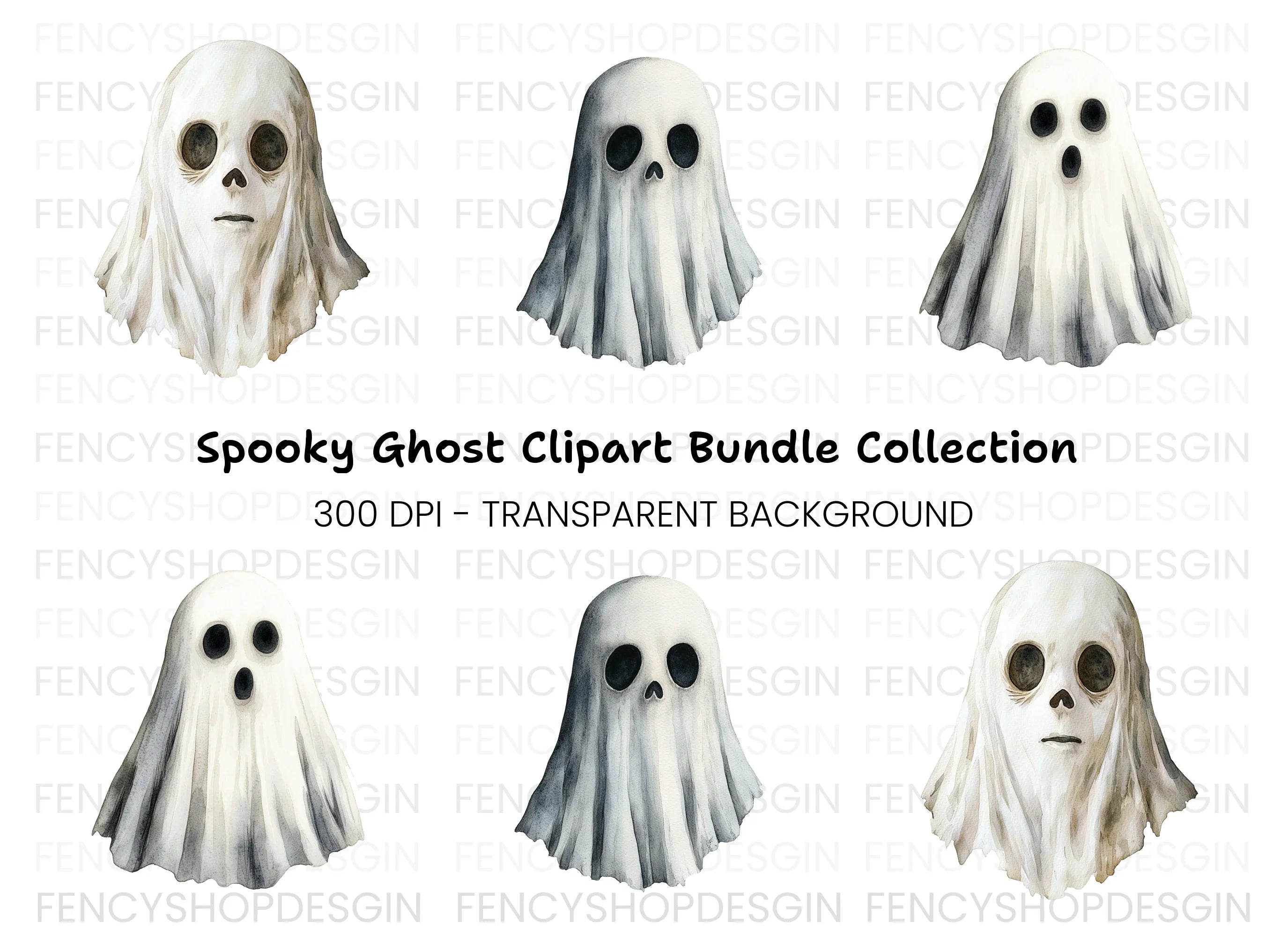 Spooky Ghost Trio Clipart Bundle