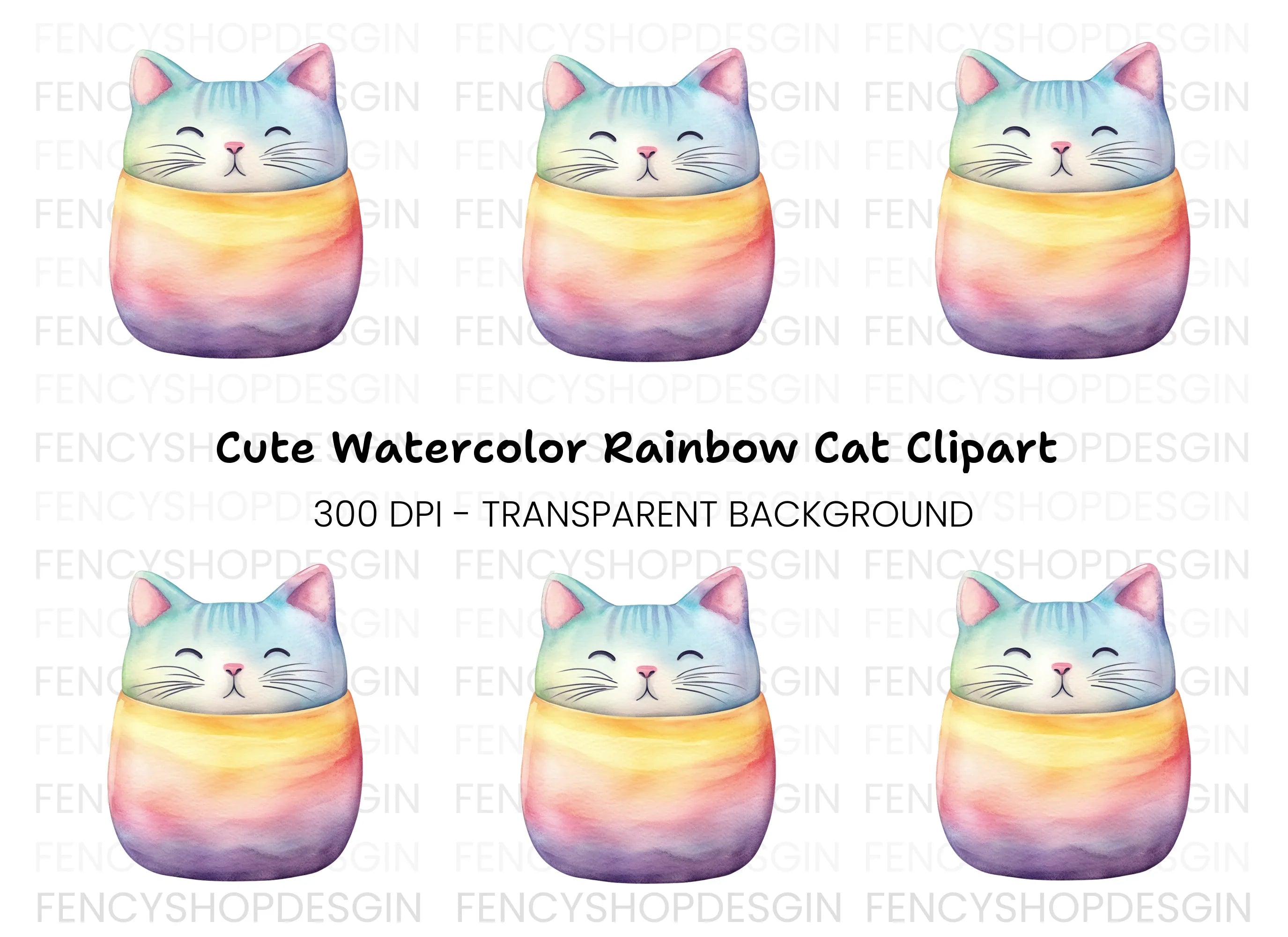 Cute Rainbow Cat Clipart Bundle