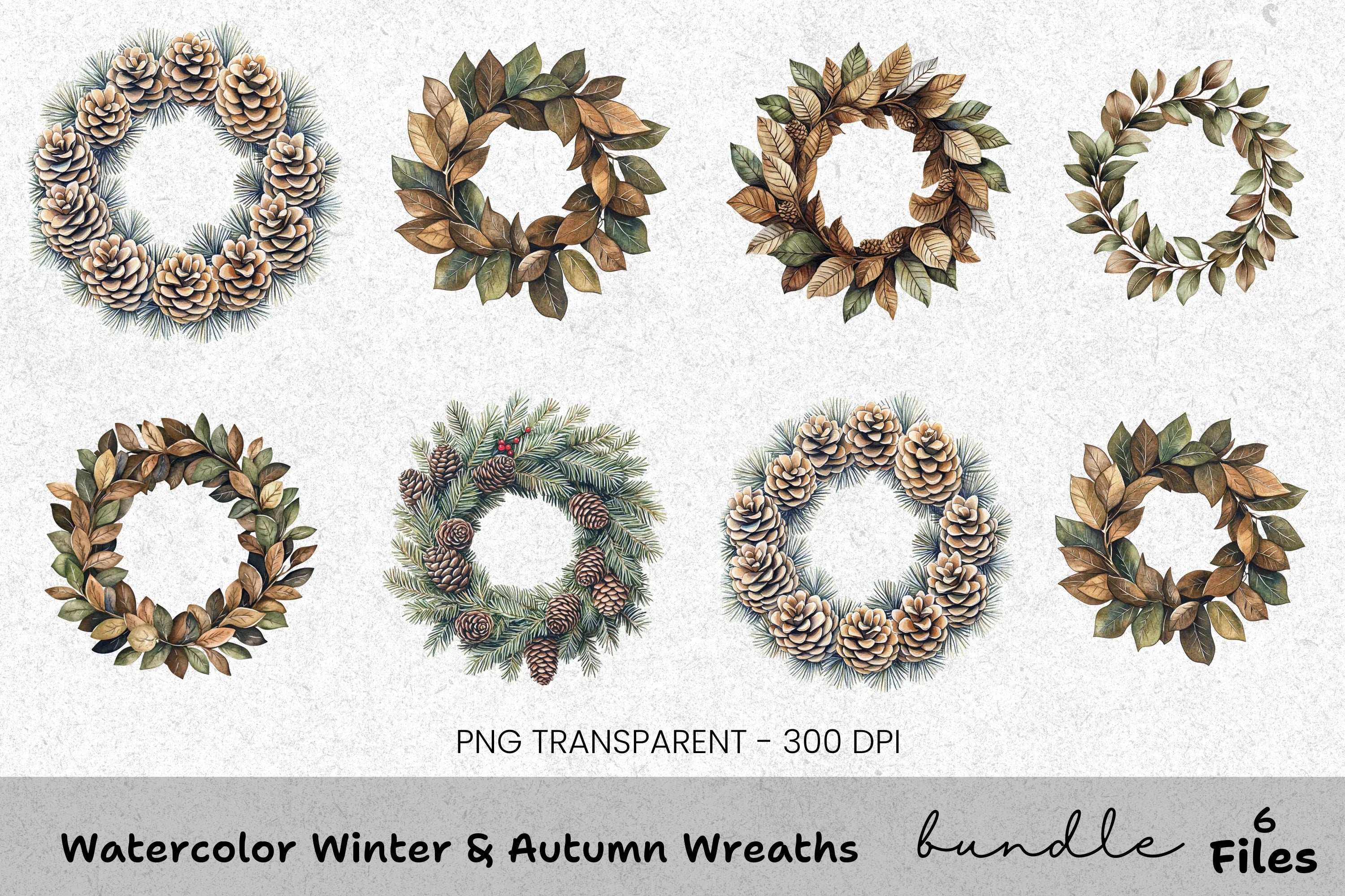 Winter Autumn Wreaths Clipart Bundle