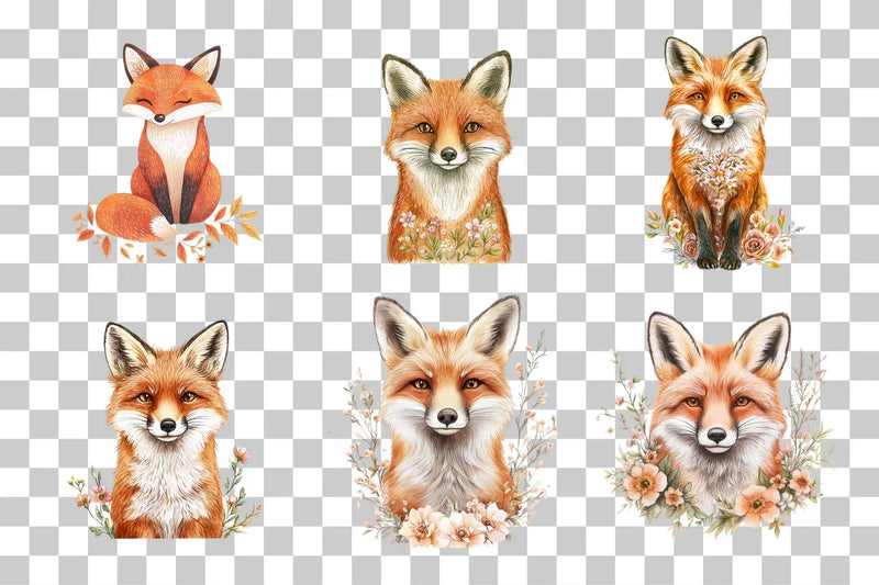 Folk Art Floral Fox Clipart Bundle - CraftNest - Digital Crafting and Art