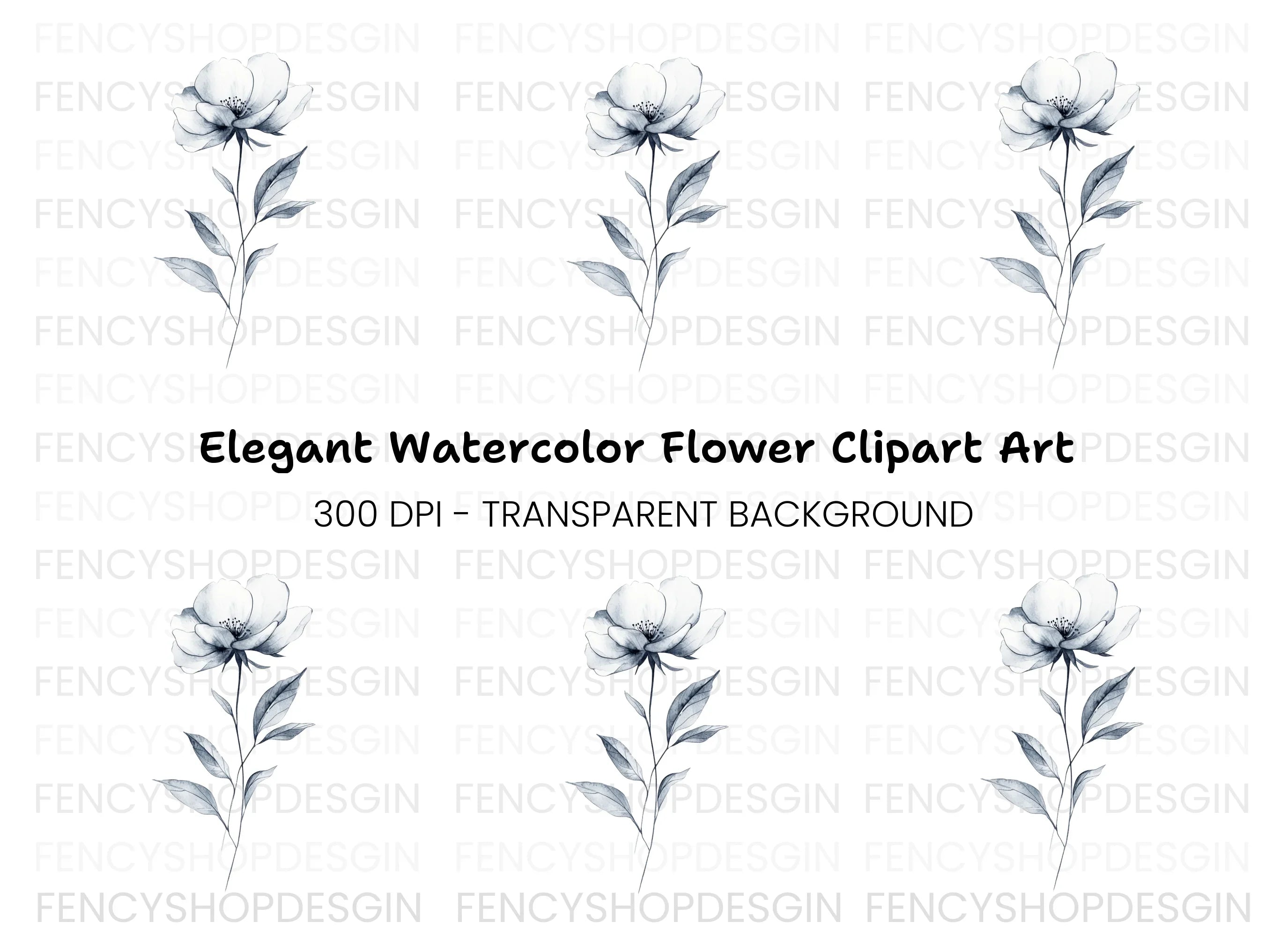 Elegant Black and White Flower Clipart Bundle