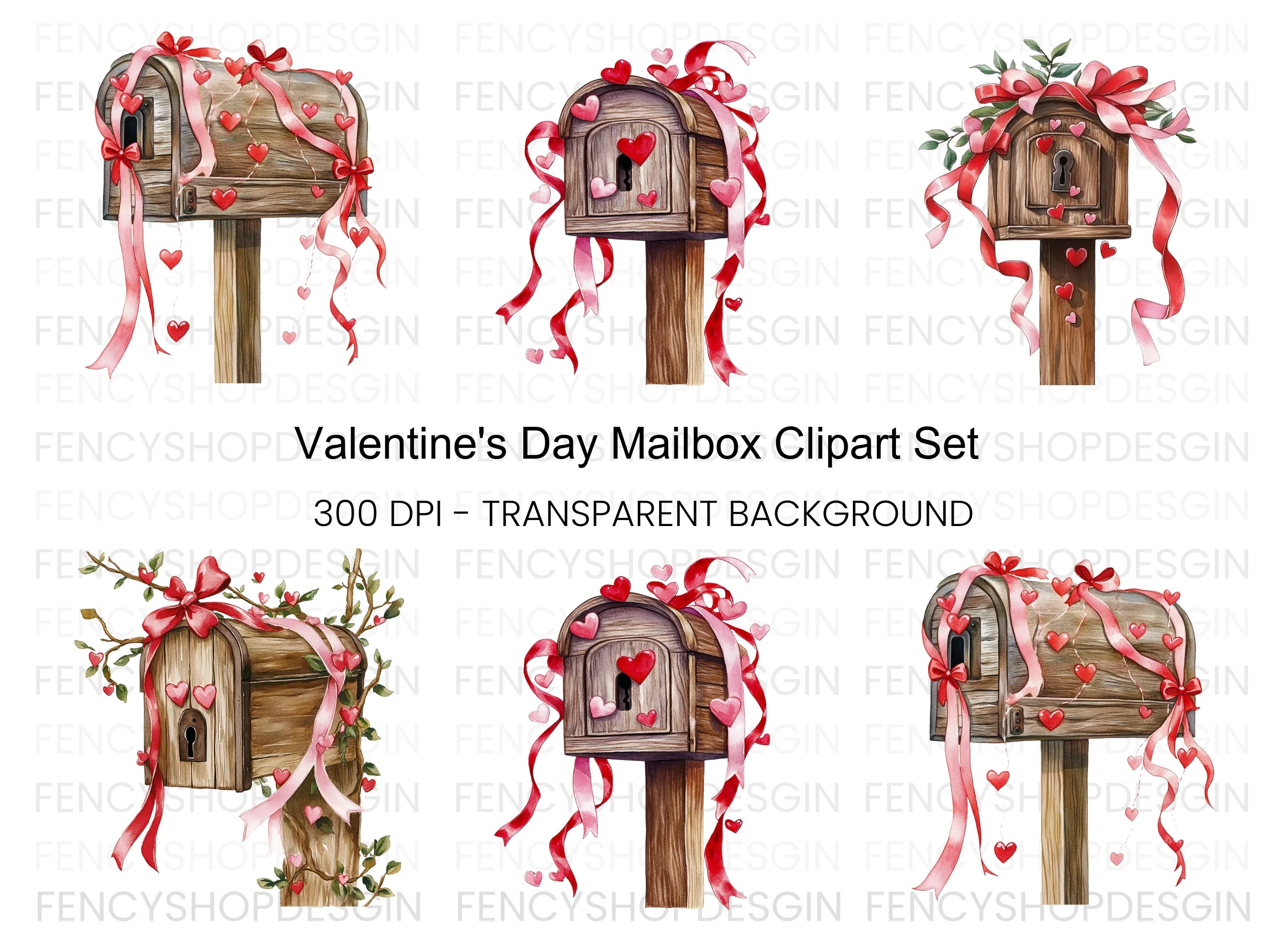 Valentine's Day Mailbox Clipart Bundle
