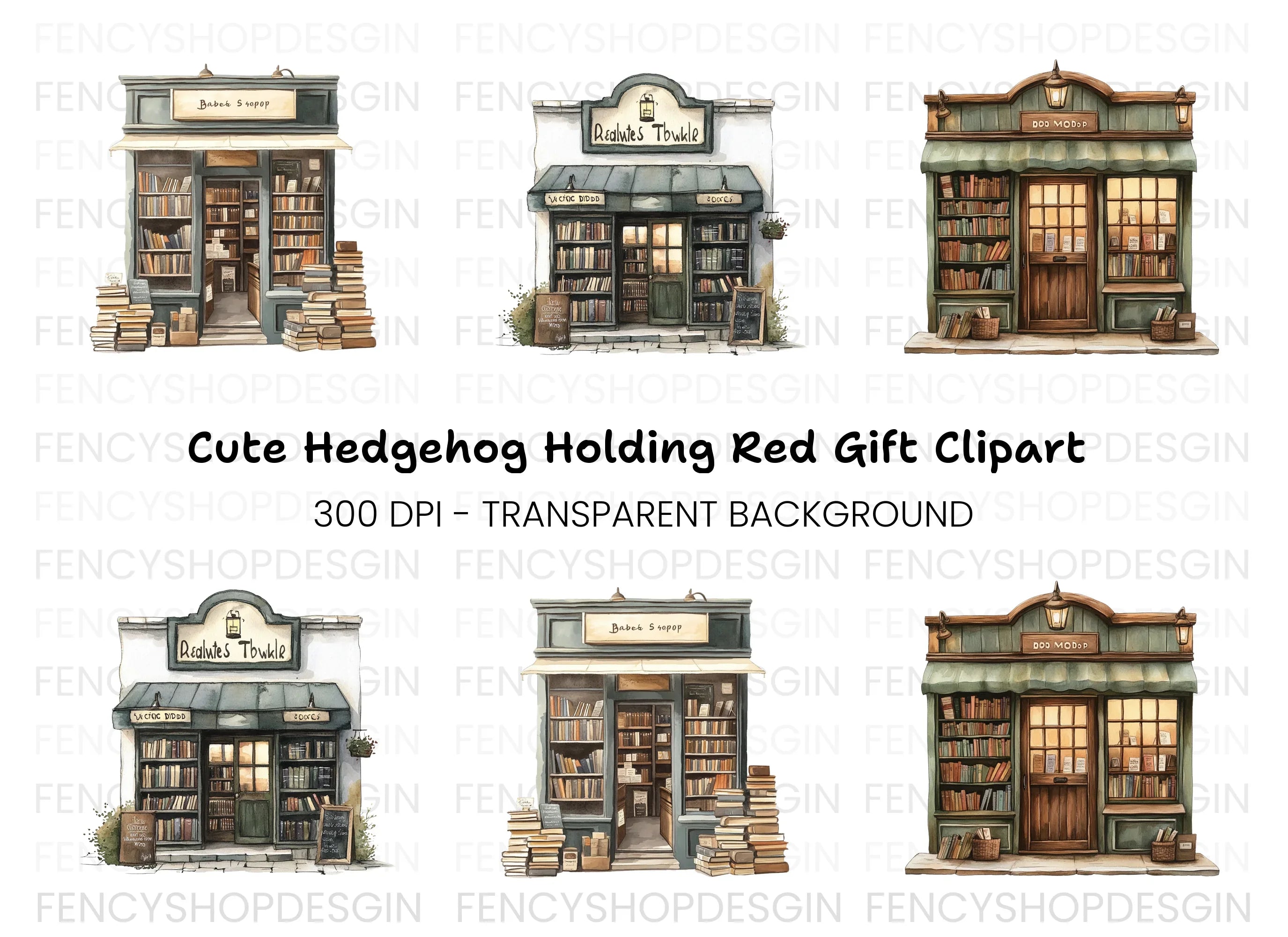 Vintage Bookshop Fronts Clipart Bundle