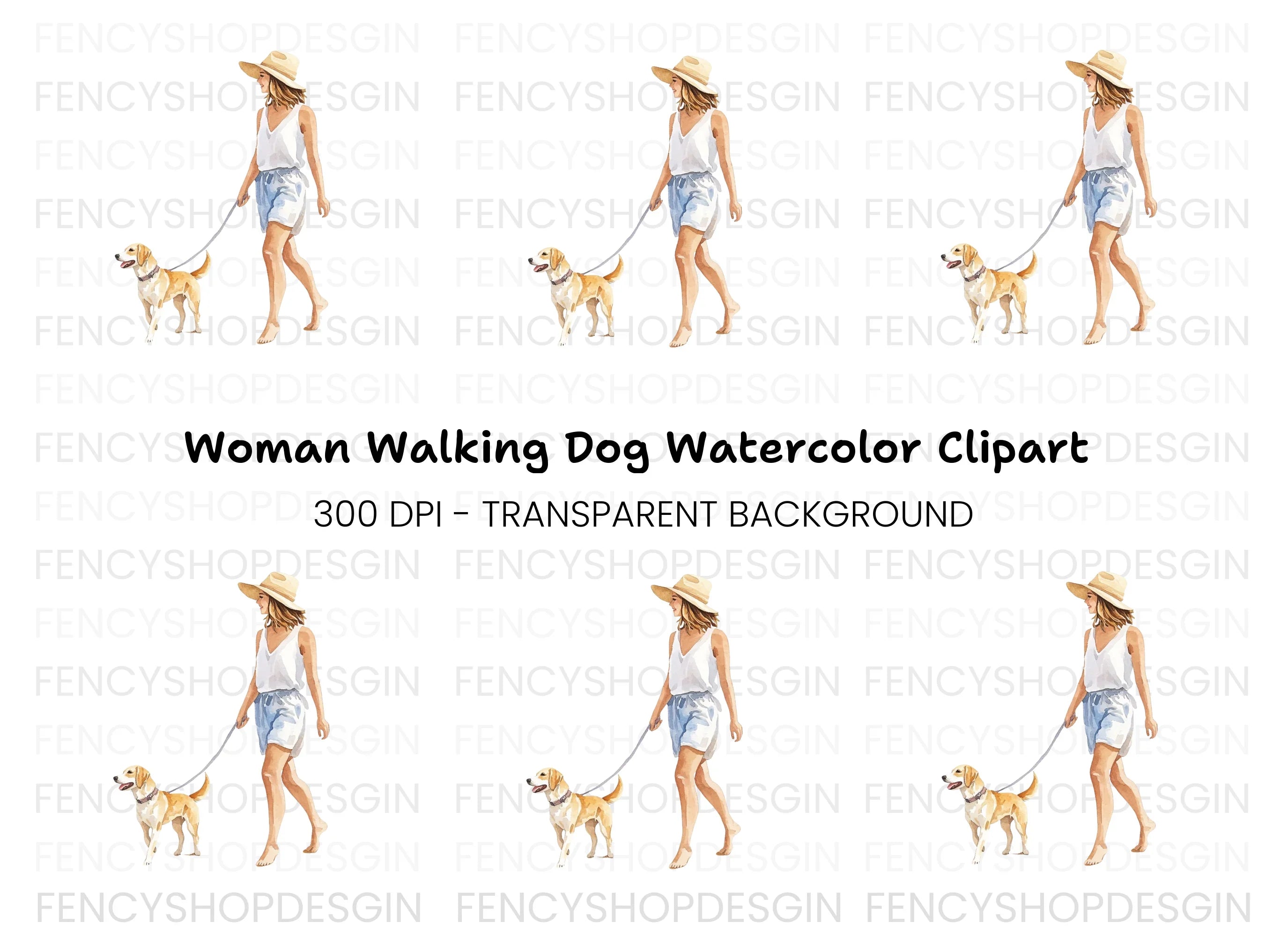 Woman Walking Dog Clipart Bundle