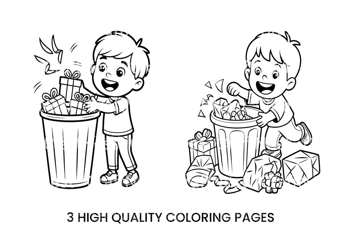 Kids Cleaning Up Gift Wrapping Trash Coloring Books