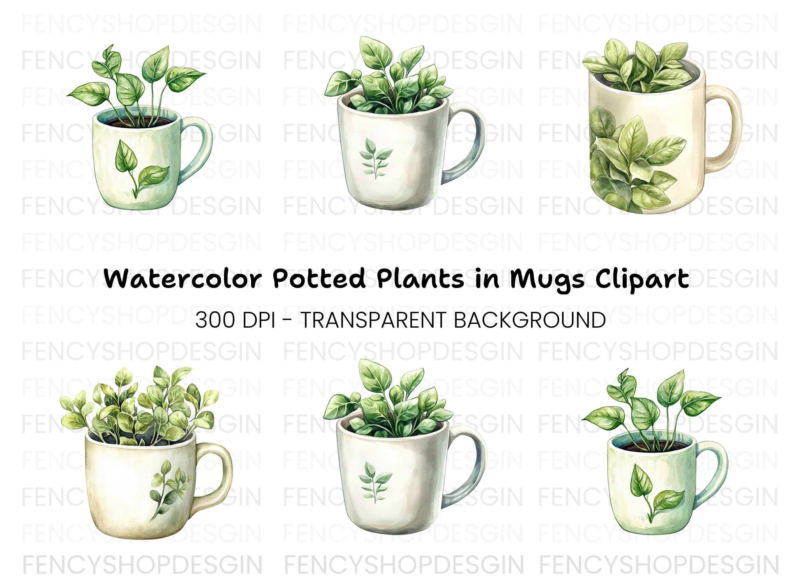 Potted Herb Mugs Clipart Bundle