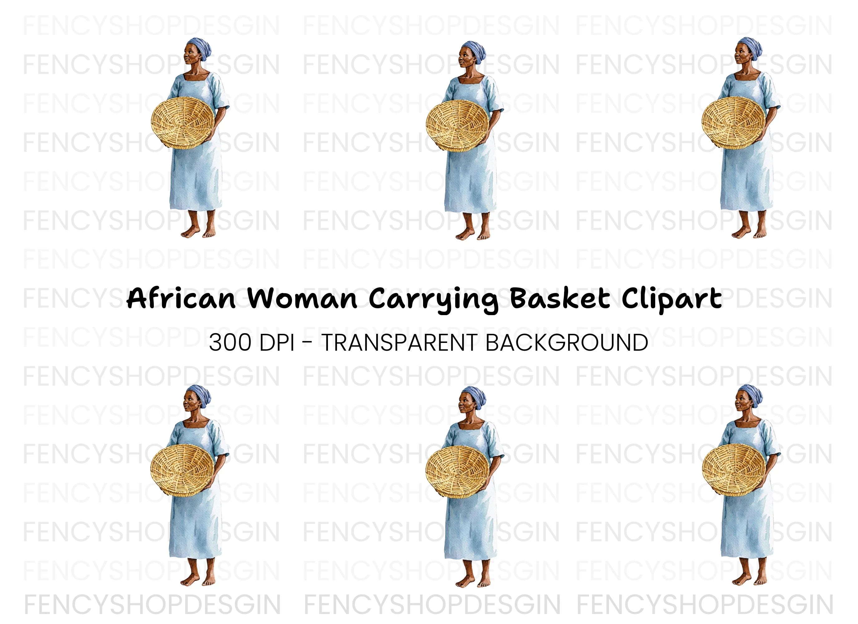 African Woman with Basket Clipart Bundle