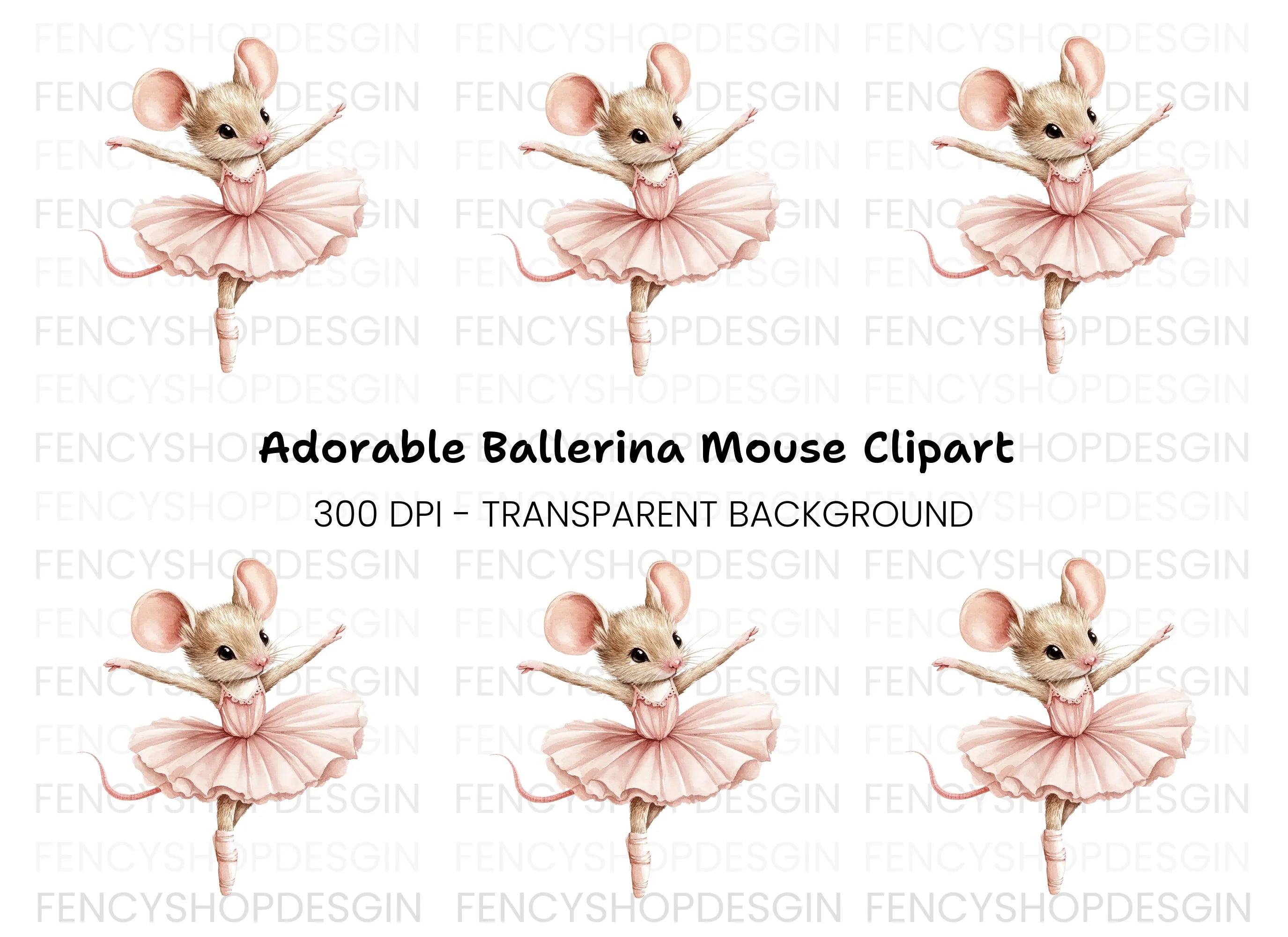 Cute Ballerina Mouse Clipart Bundle