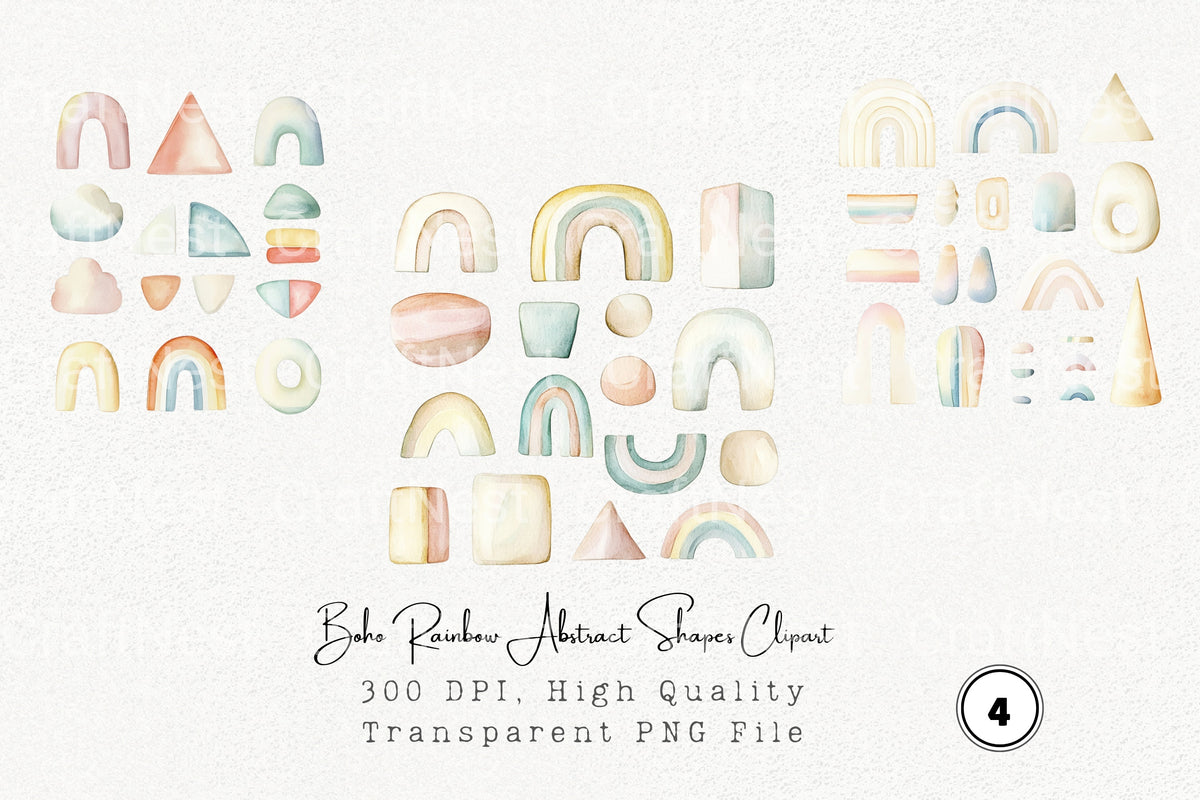 Boho Rainbow Abstract Shapes Clipart Bundle