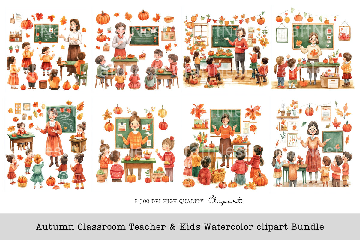 Autumn Classroom Teacher Kids Clipart Bundle