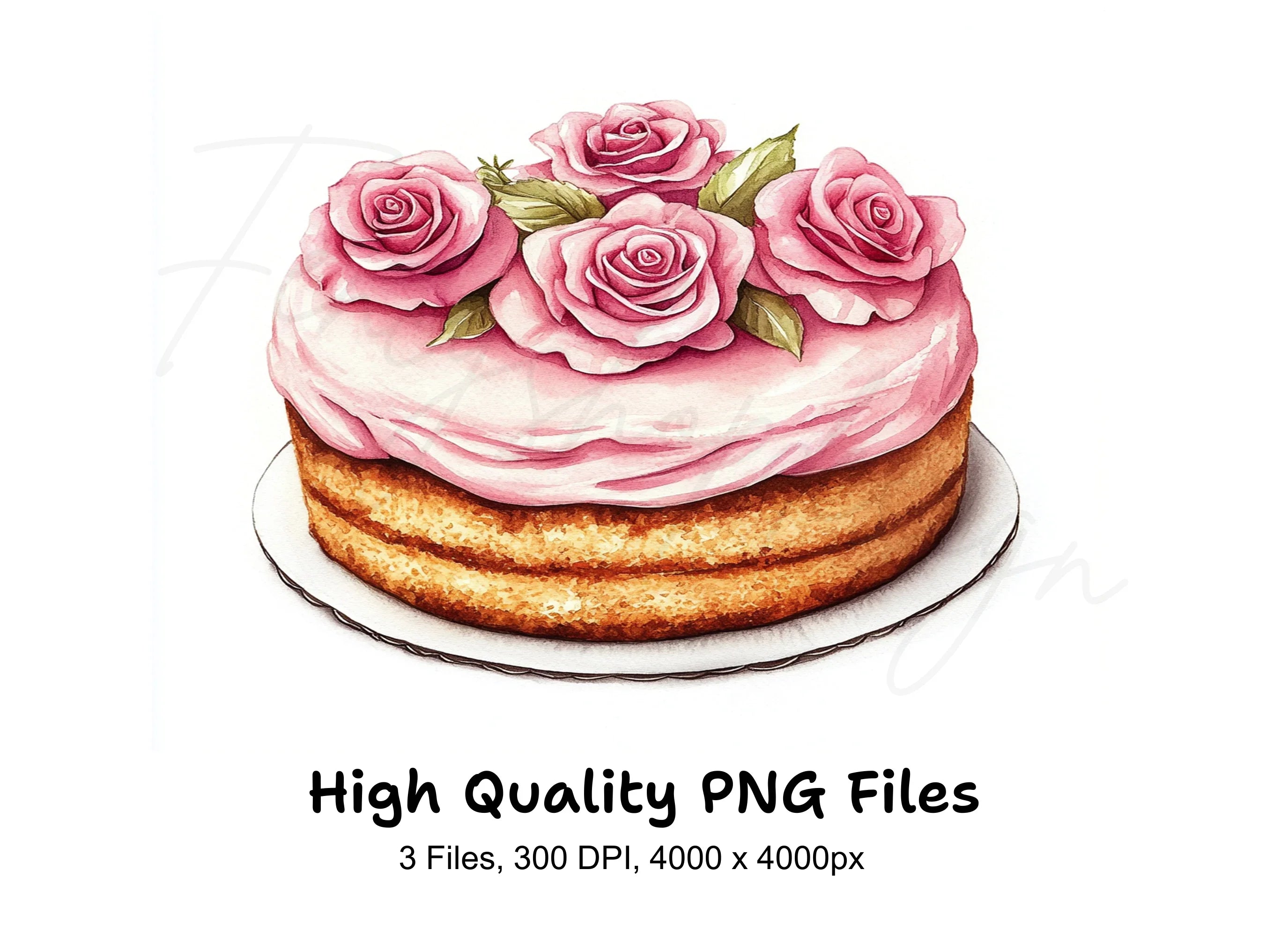Elegant Pink Rose Cake Clipart Bundle