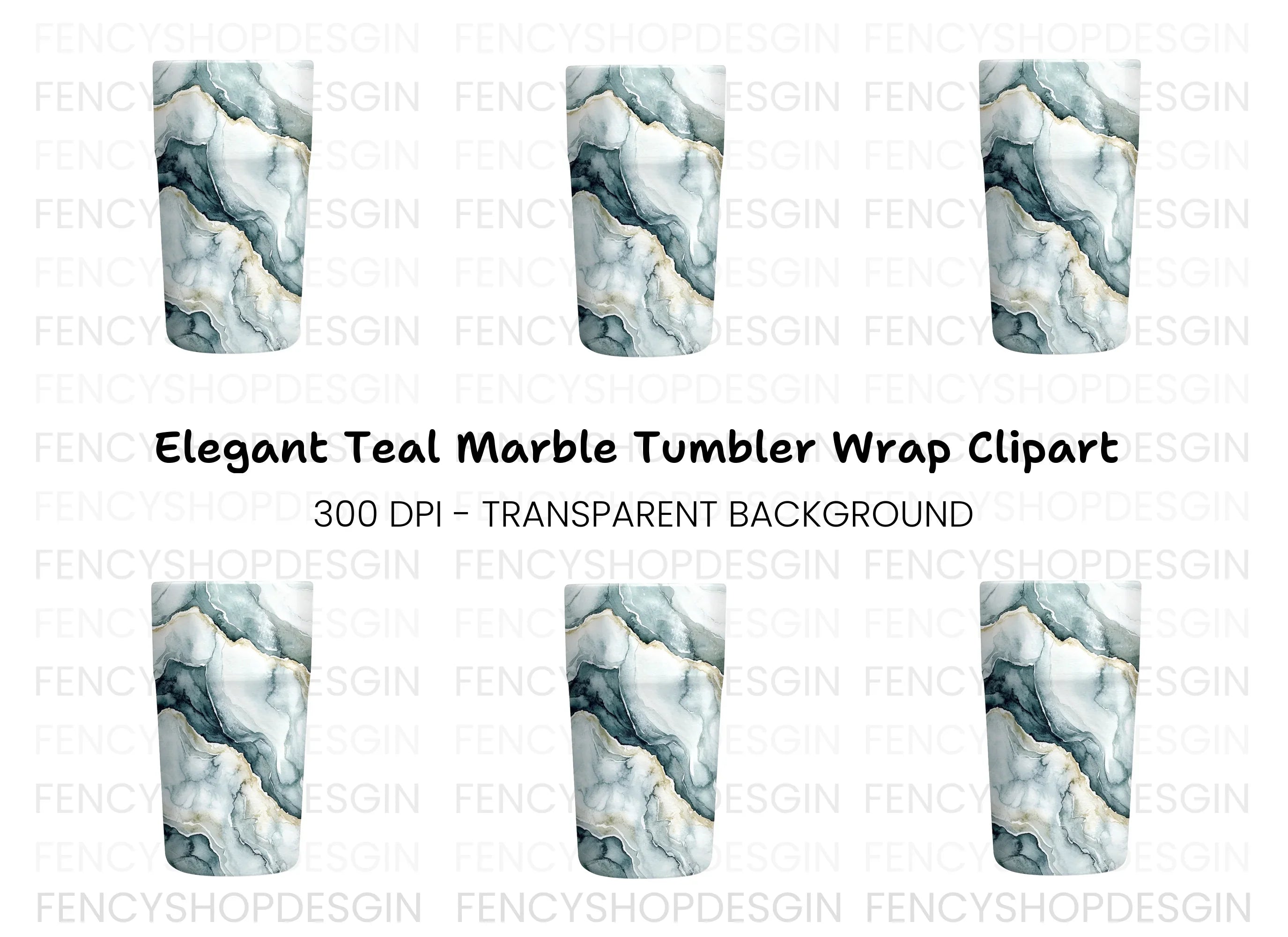 Elegant Teal Marble Tumbler Clipart Bundle