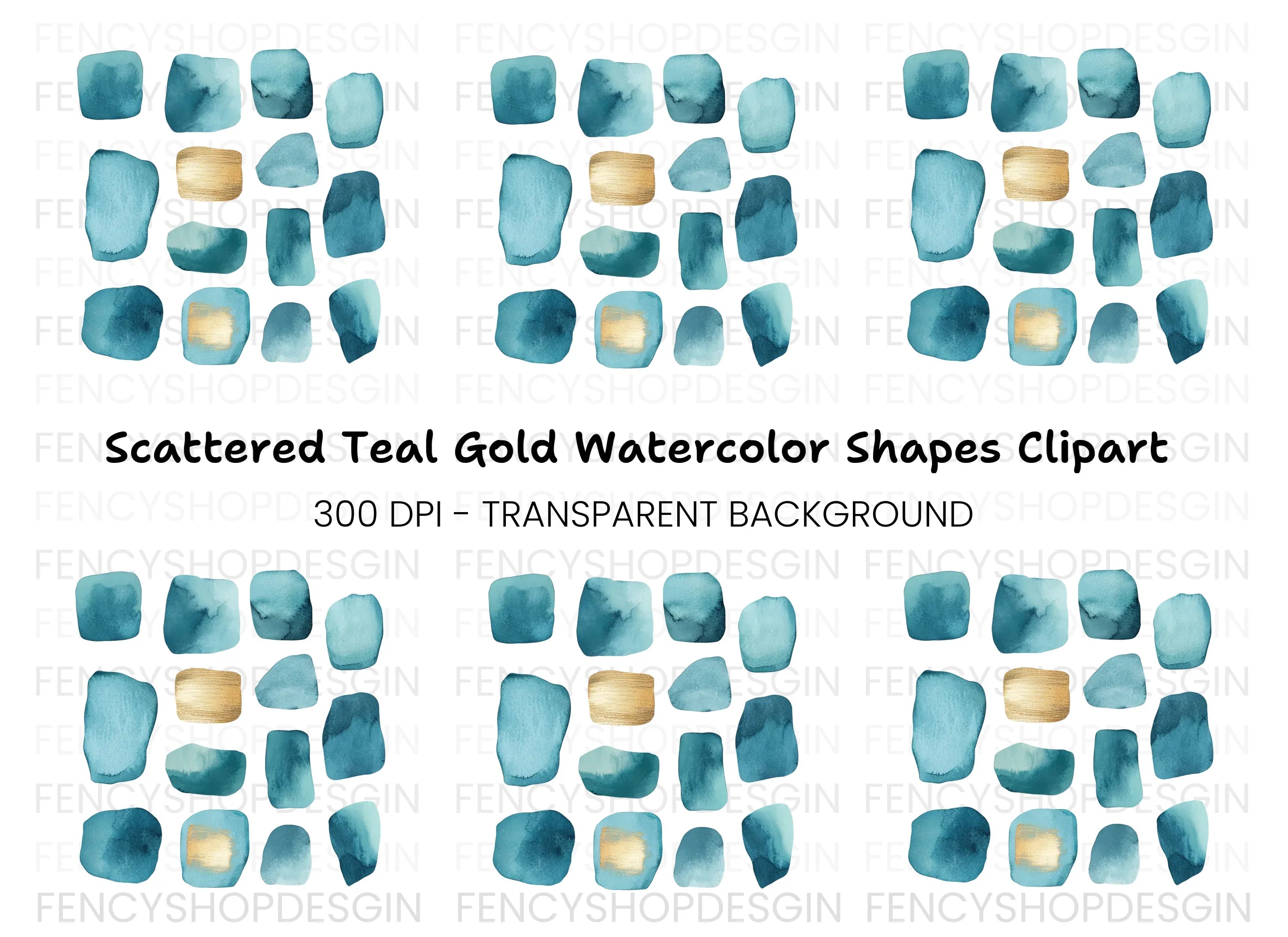 Teal Gold Abstract Shapes Clipart Bundle