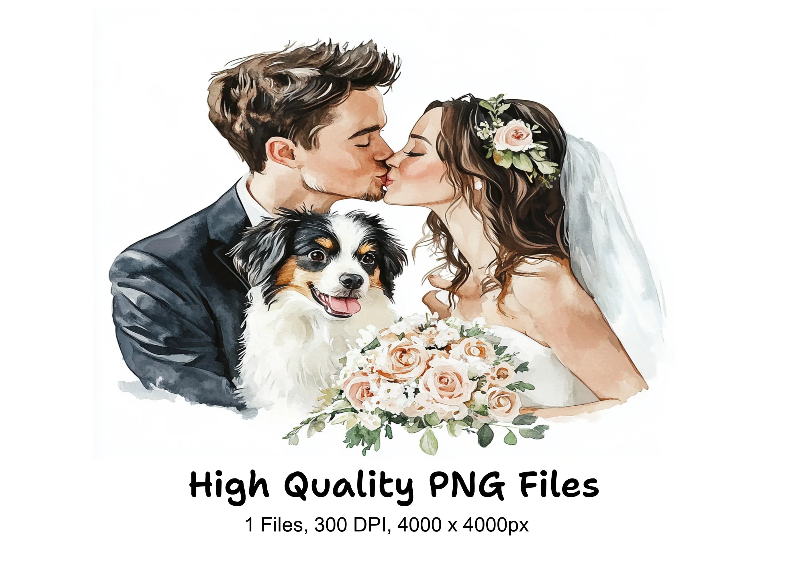 Wedding Couple with Dog Clipart Bundle