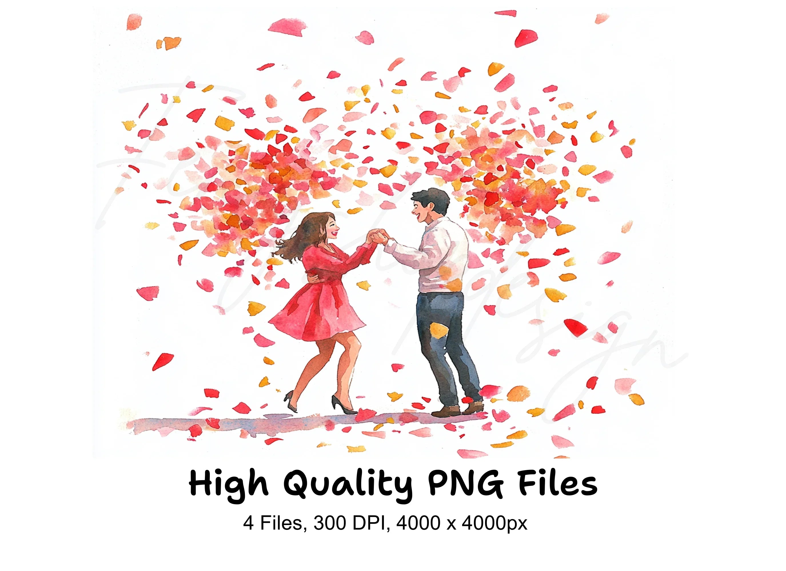 Dancing Couple with Confetti Clipart Bundle
