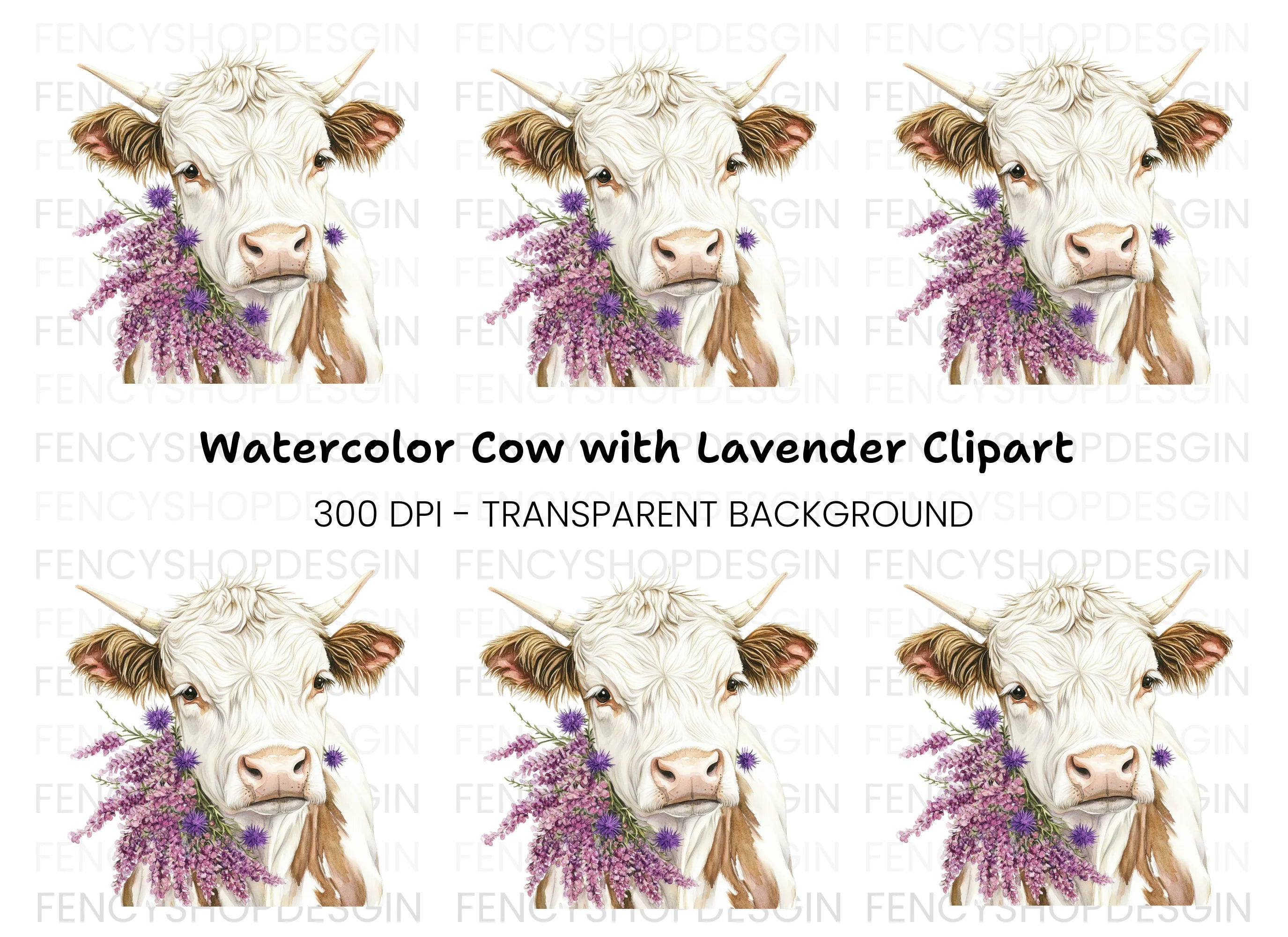Highland Cow with Lavender Clipart Bundle