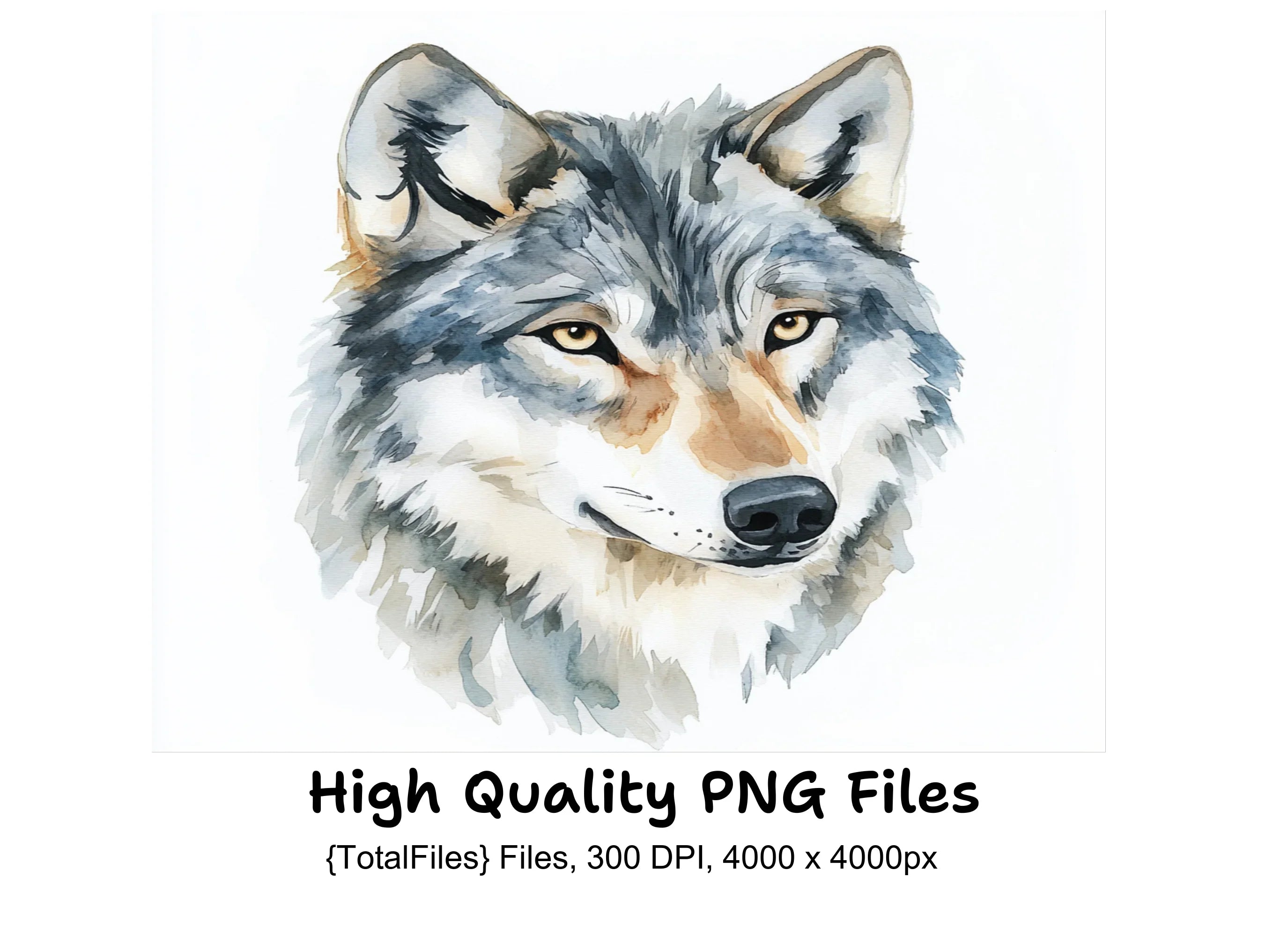 Realistic Wolf Portraits Clipart Bundle