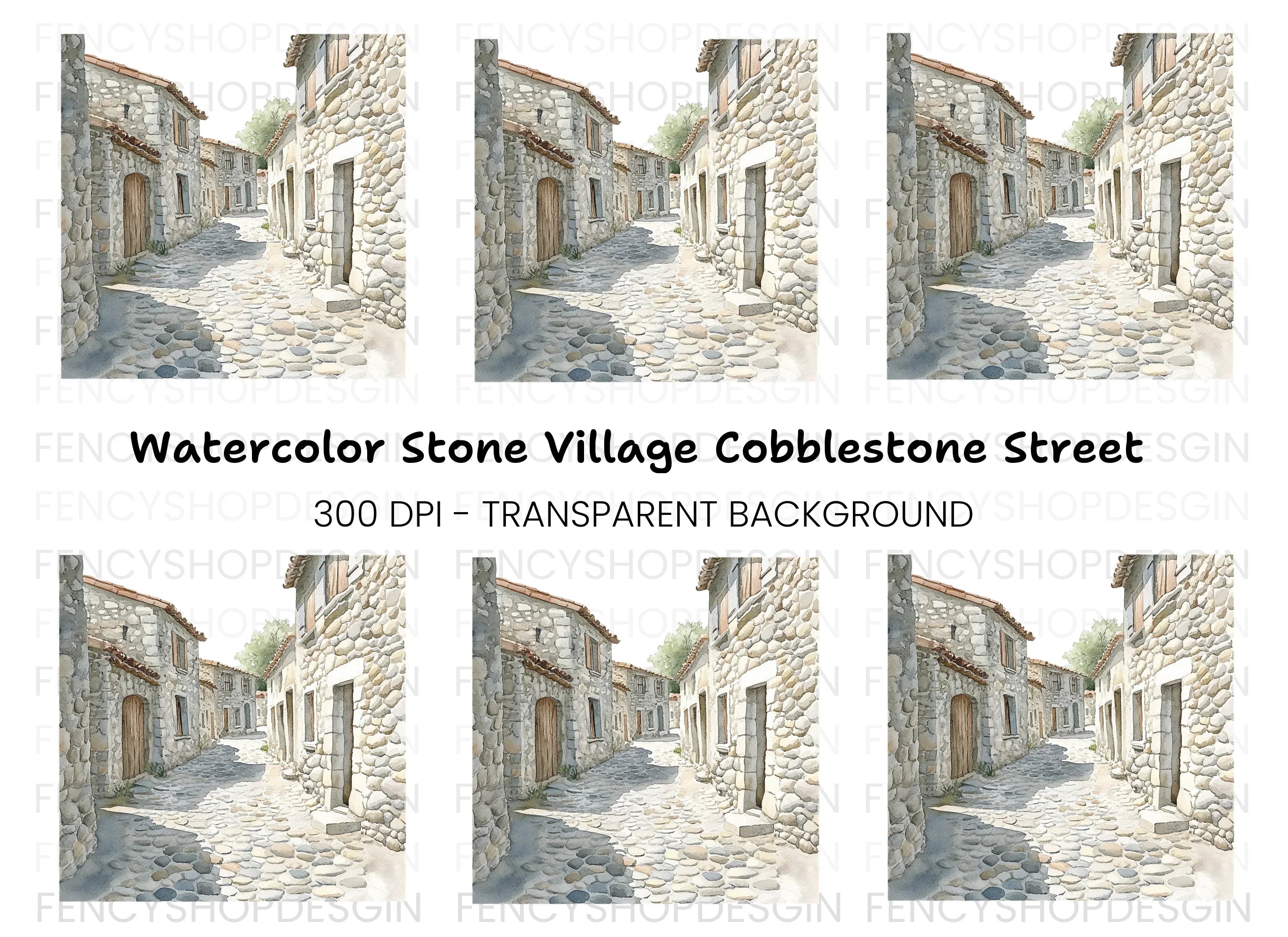 Stone Village Alleyway Clipart Bundle