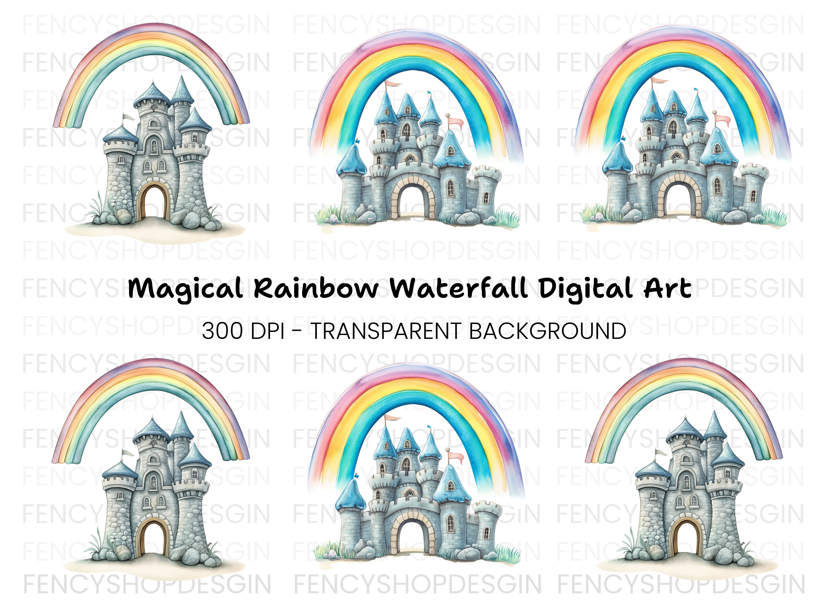 Magical Rainbow Castle Clipart Bundle