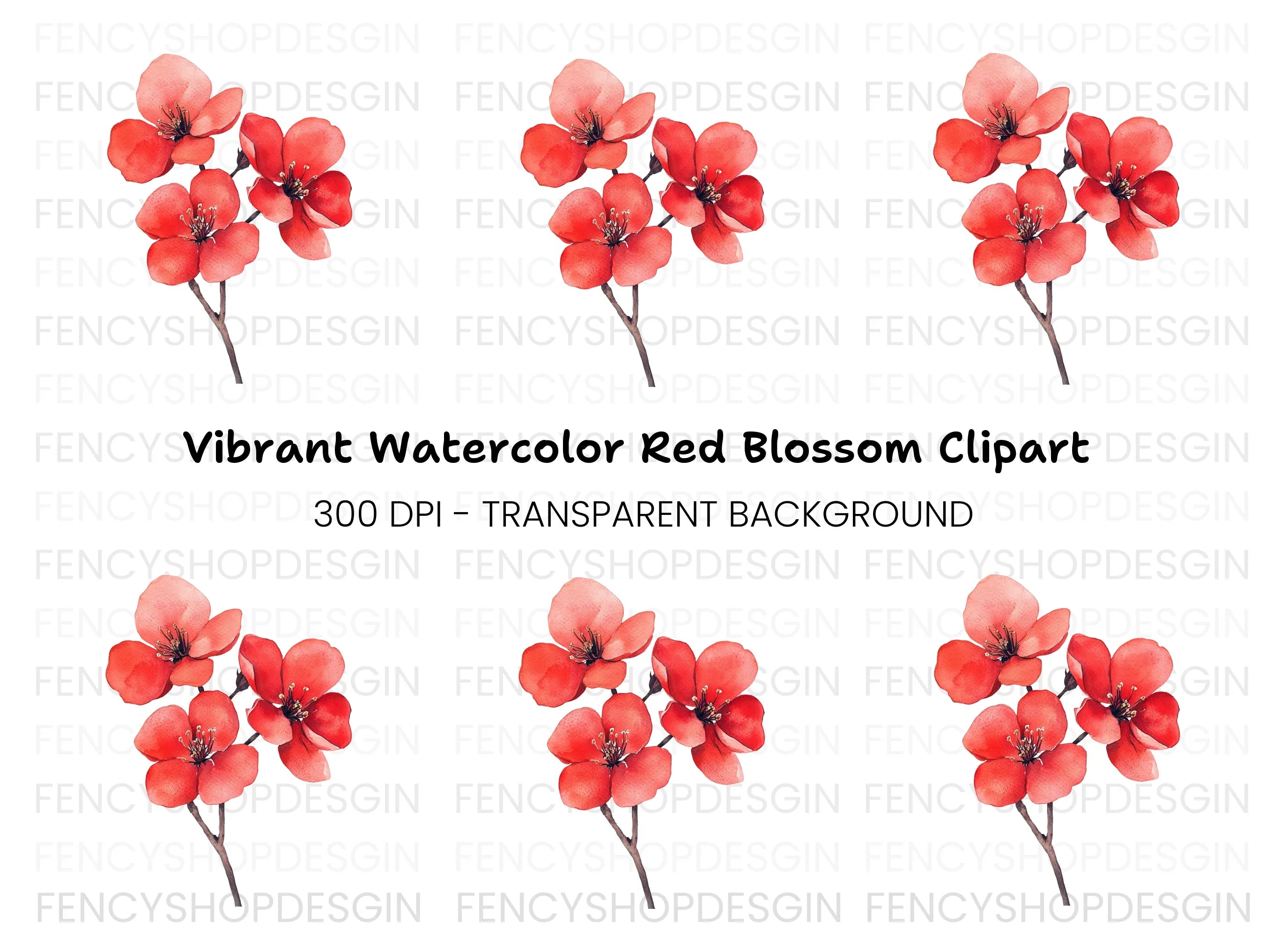 Vibrant Red Floral Clipart Bundle