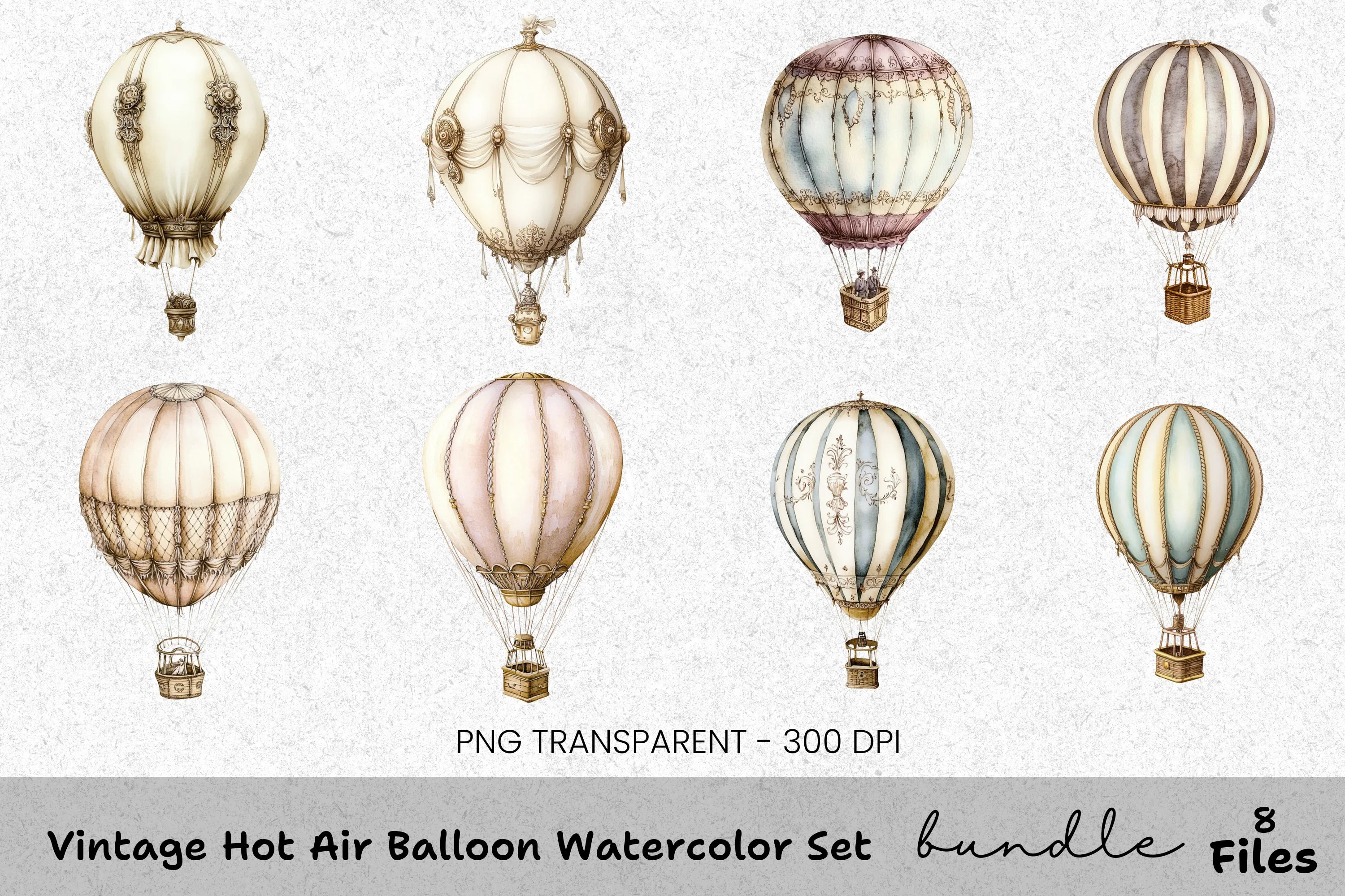 Vintage Hot Air Balloon Clipart Bundle