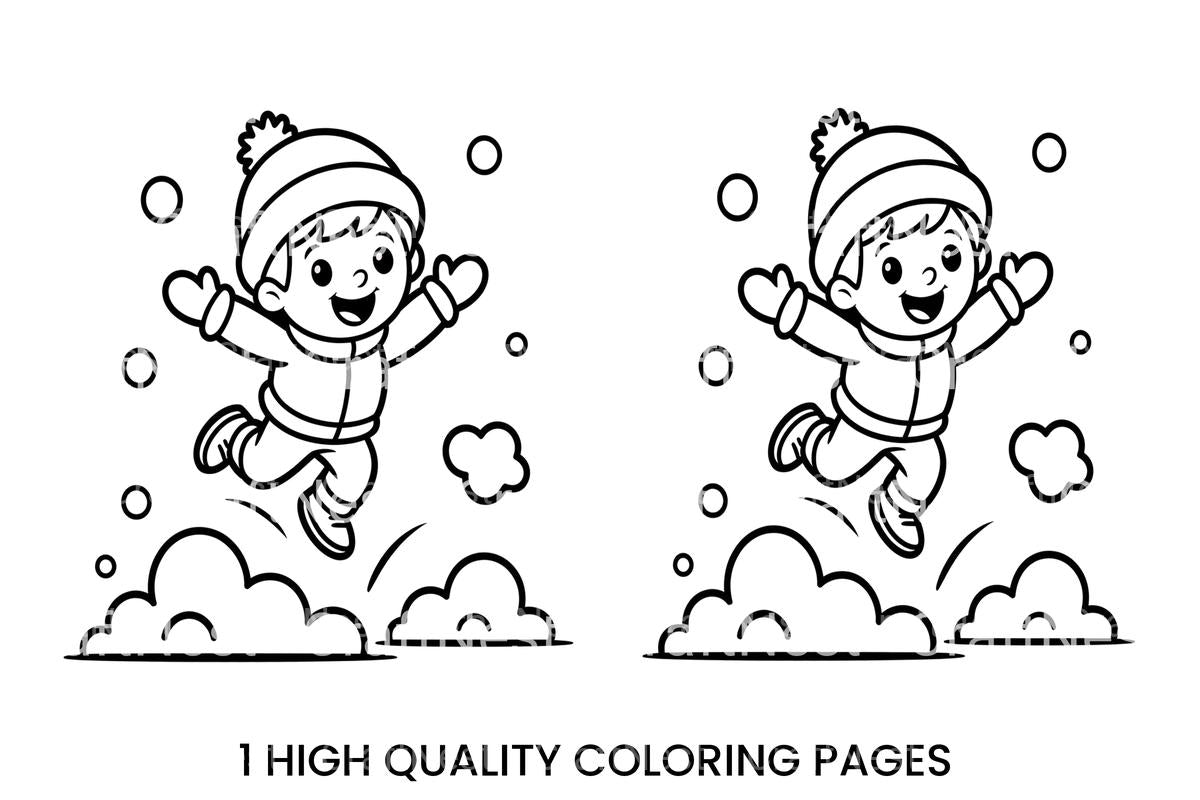 Happy Boy Playing in Snow Coloring Books