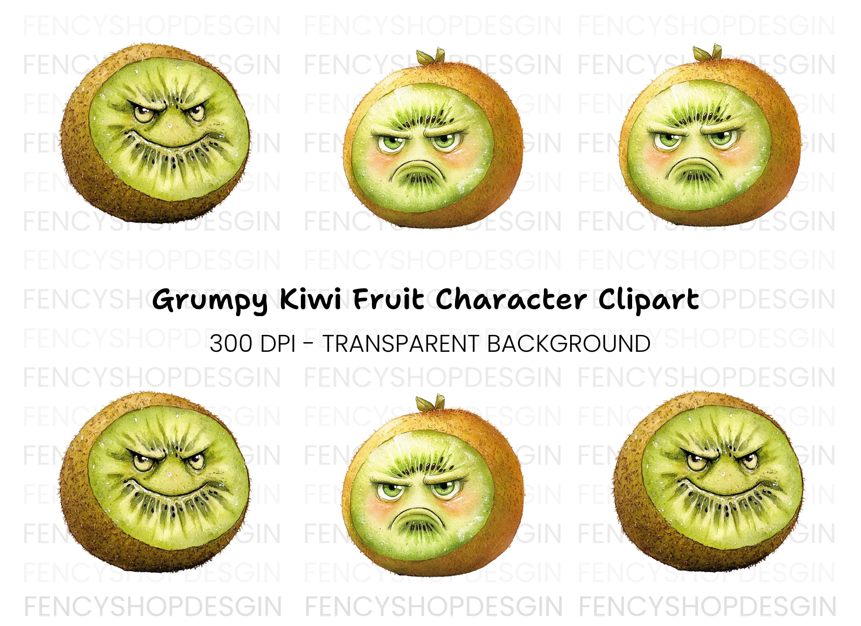 Funny Angry Kiwi Fruit Clipart Bundle