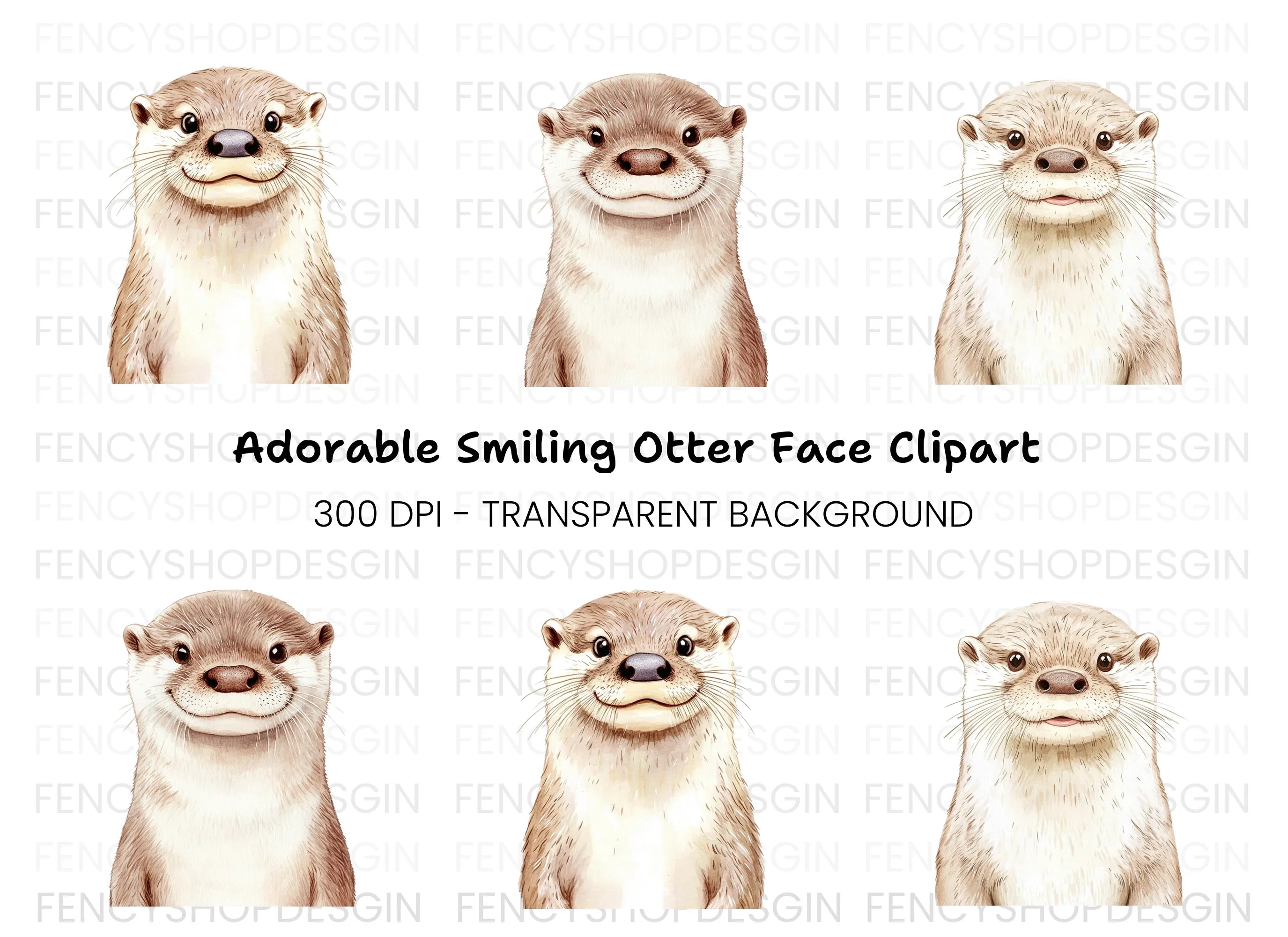 Smiling Otter Faces Clipart Bundle