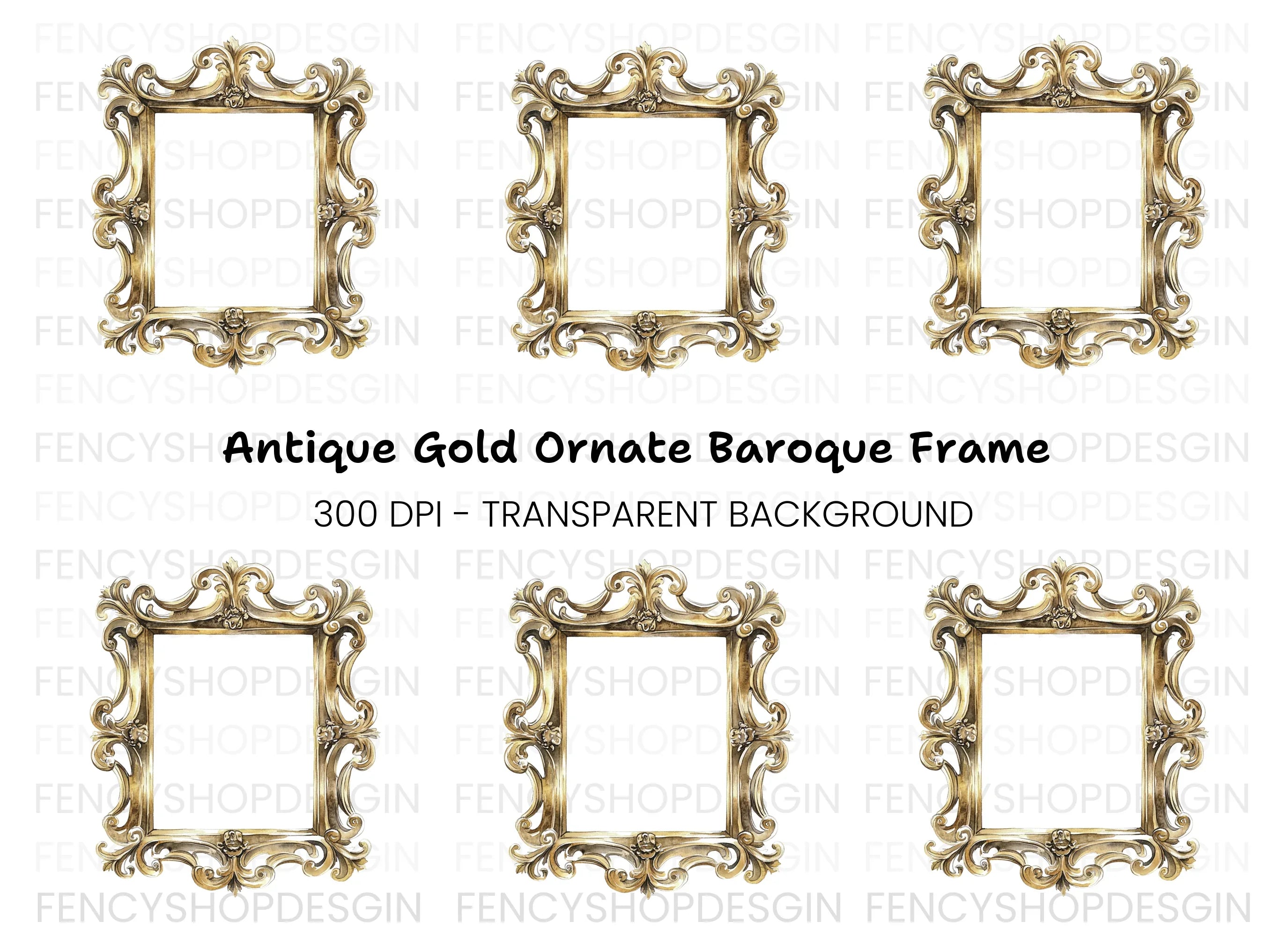 Luxurious Golden Ornate Frame Clipart Bundle