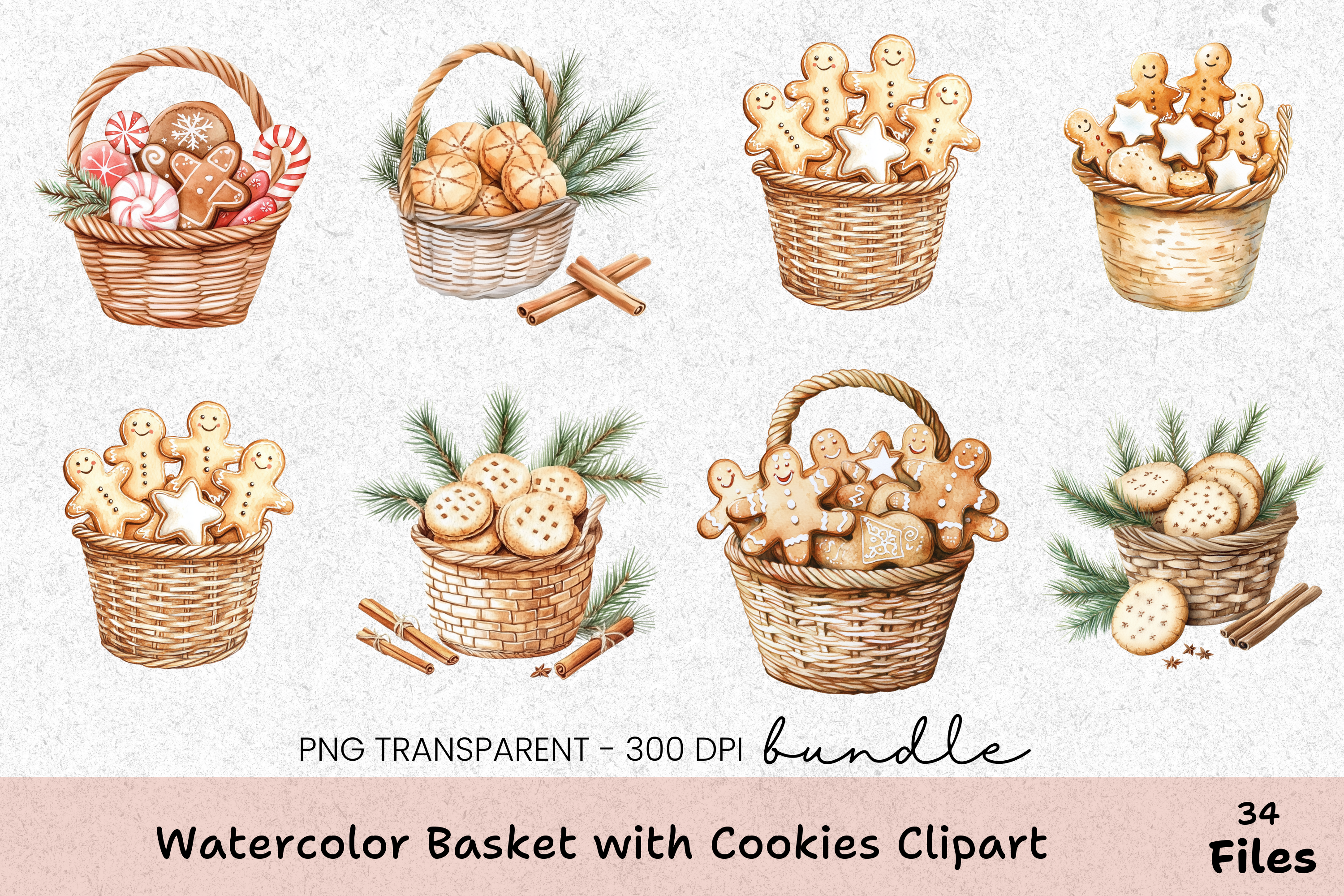 Basket with Cookies Clipart Bundle