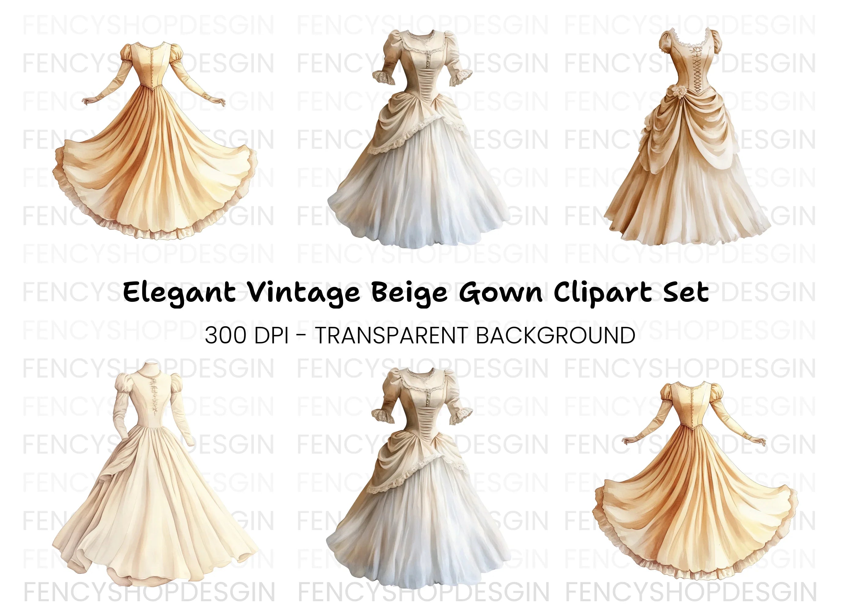 Vintage Wedding Dress Clipart Bundle