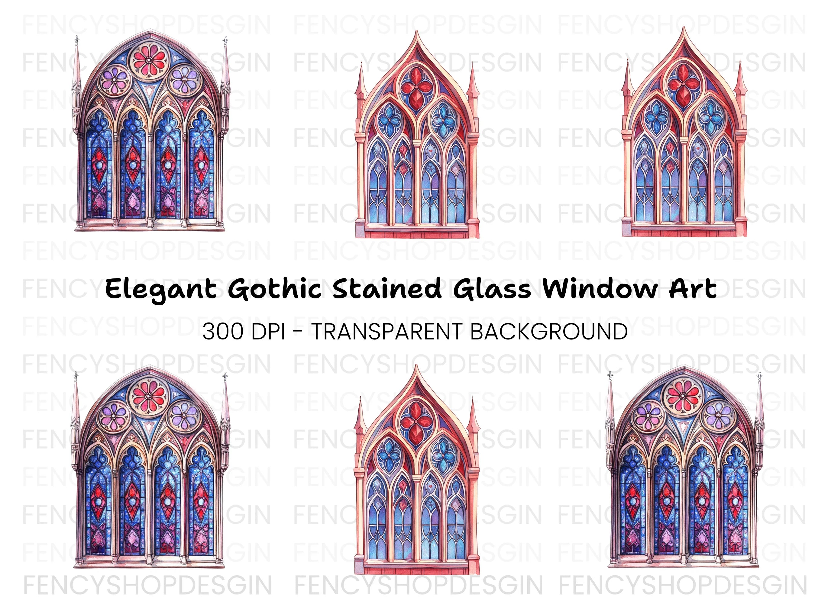 Vibrant Stained Glass Window Clipart Bundle