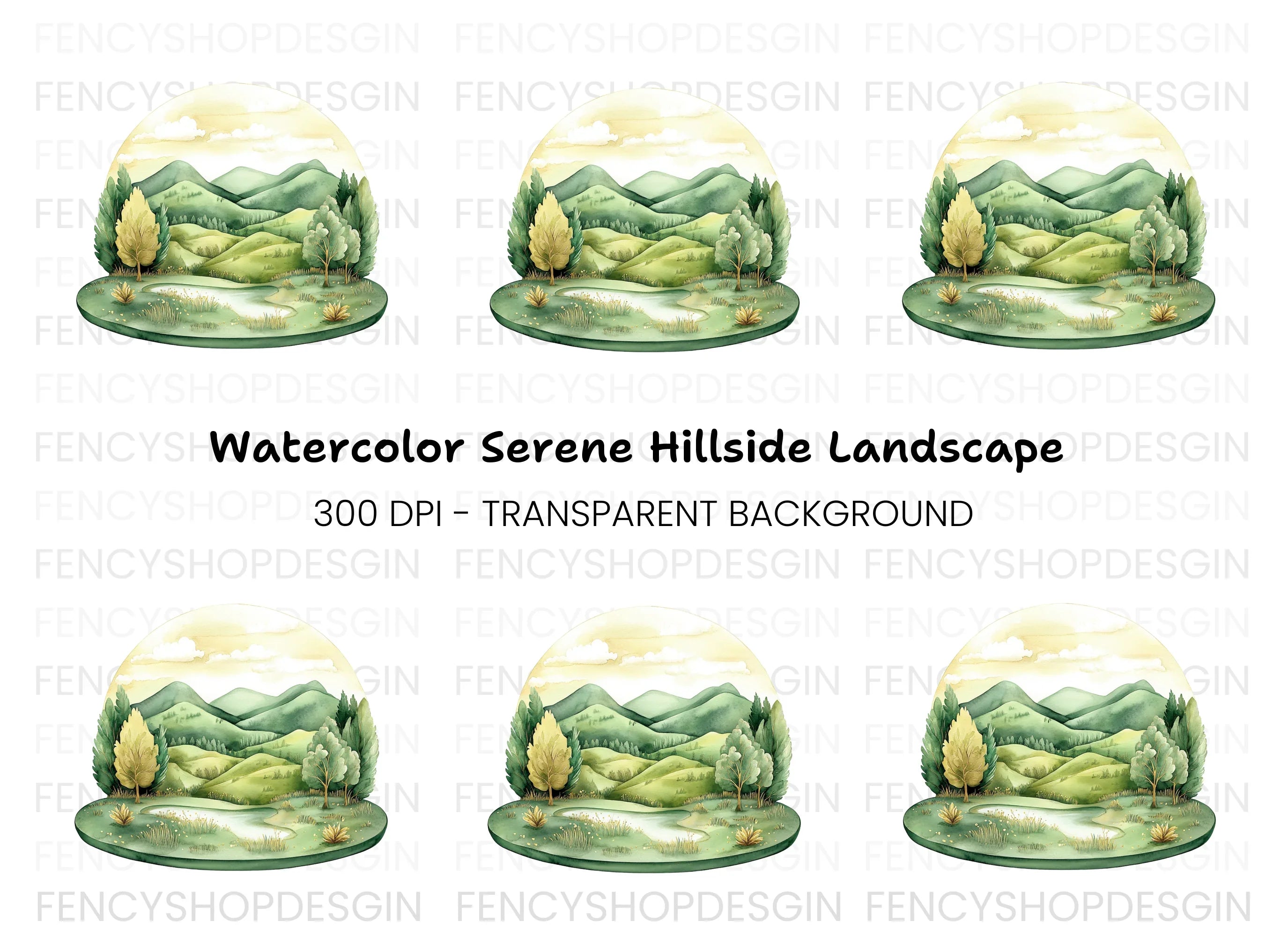 Green Hills Landscape Clipart Bundle