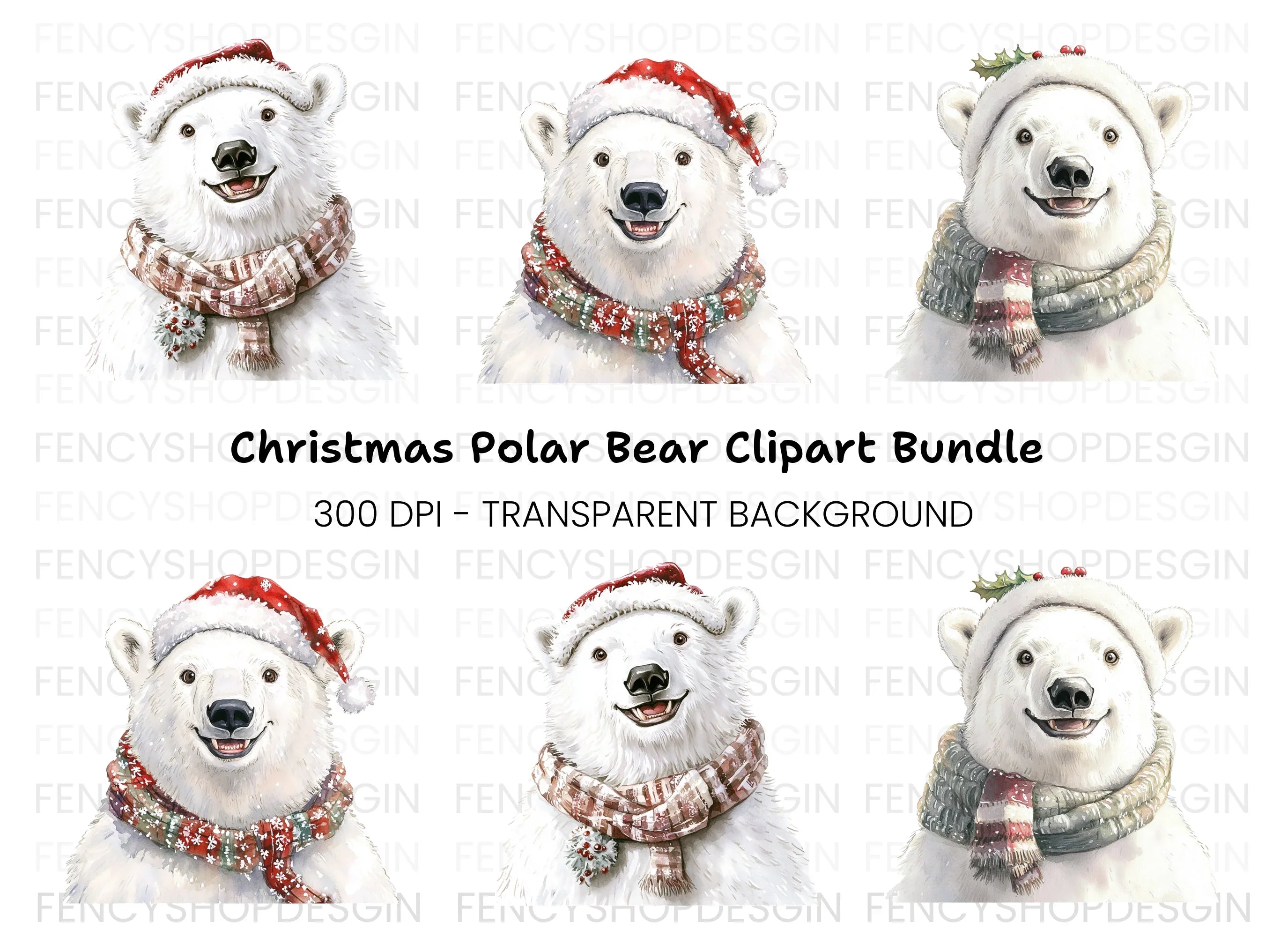 Christmas Polar Bear Clipart Bundle