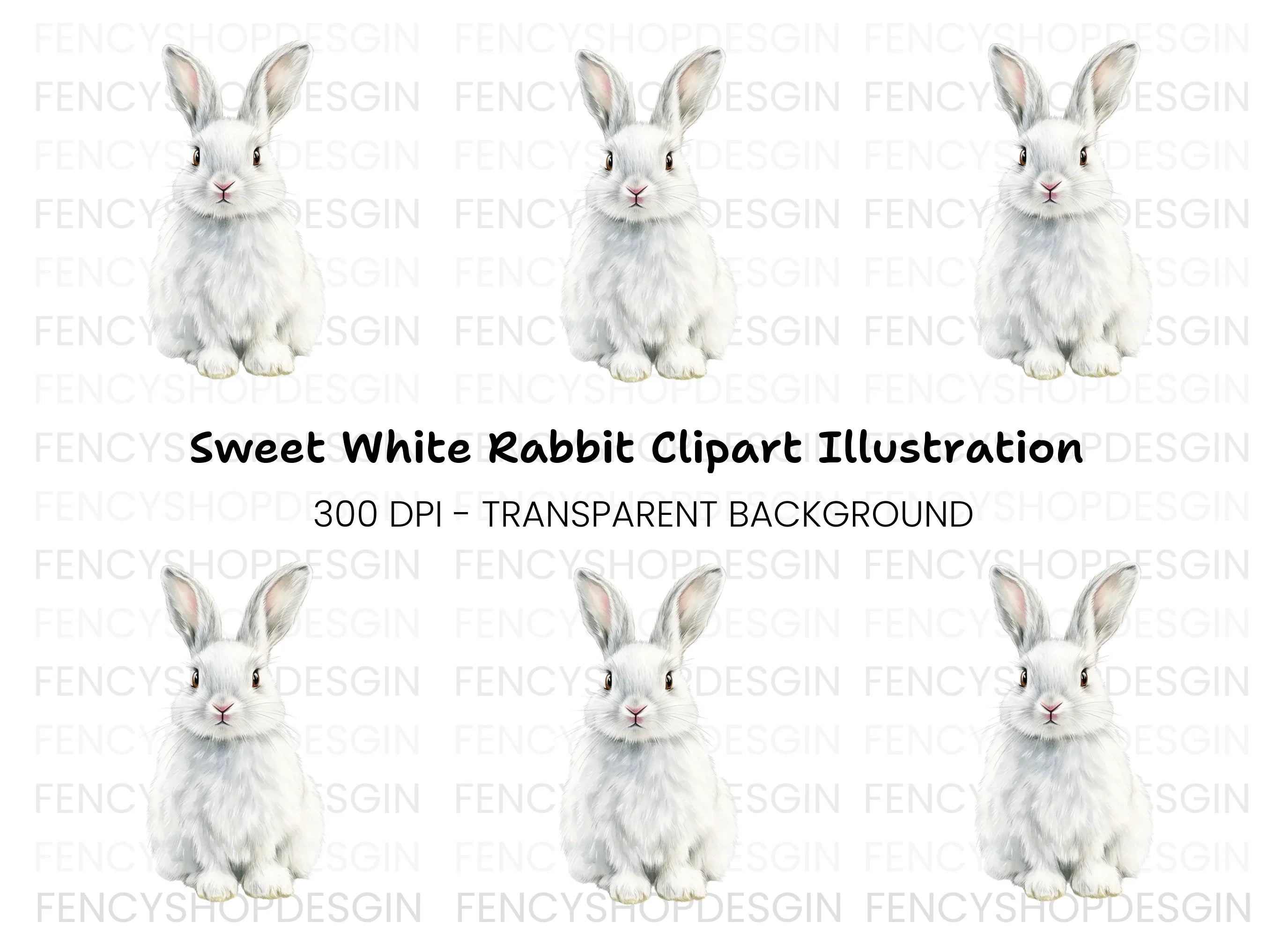 Cute White Rabbit Illustration Clipart Bundle