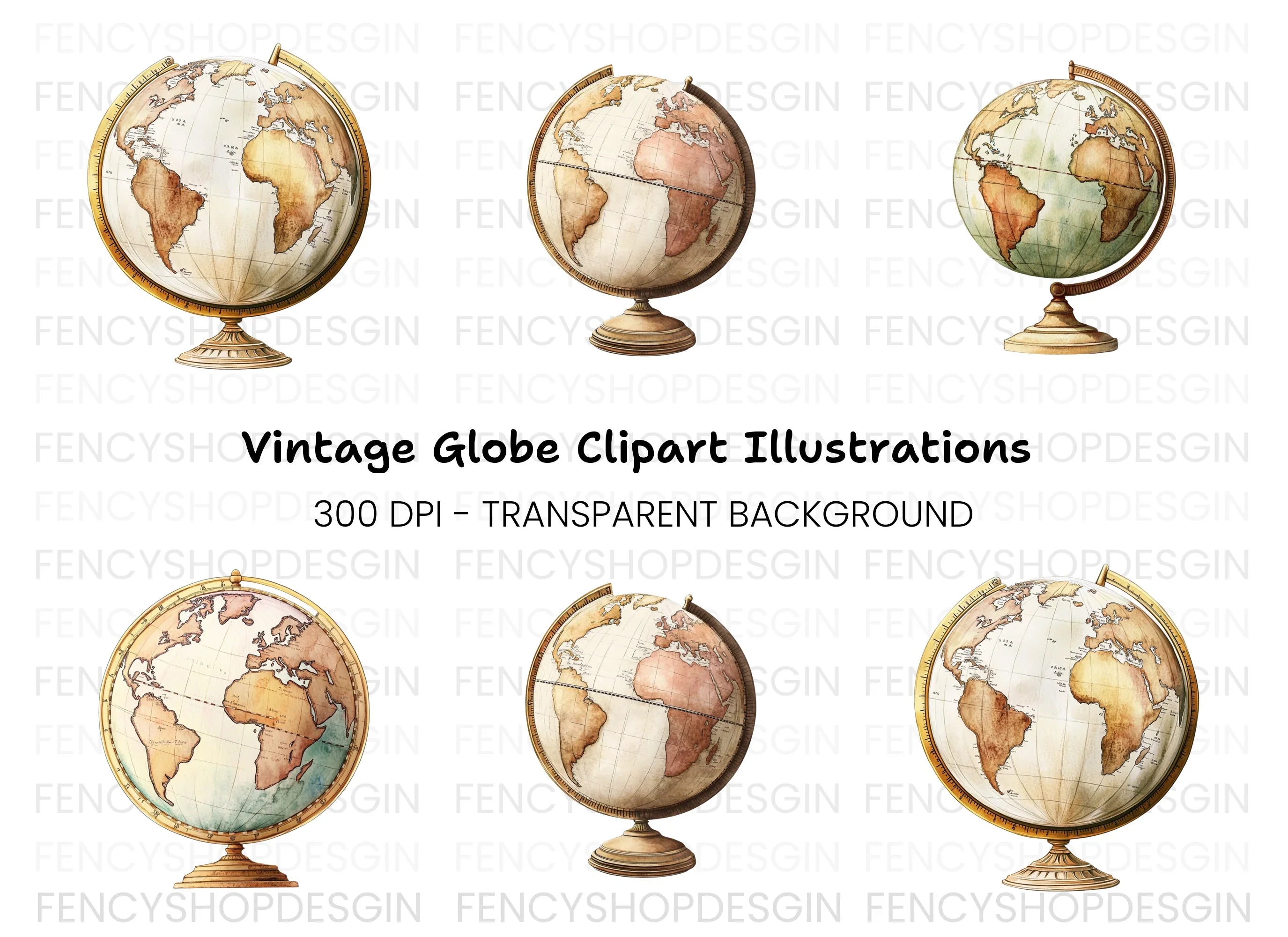 Vintage Globe Clipart Bundle