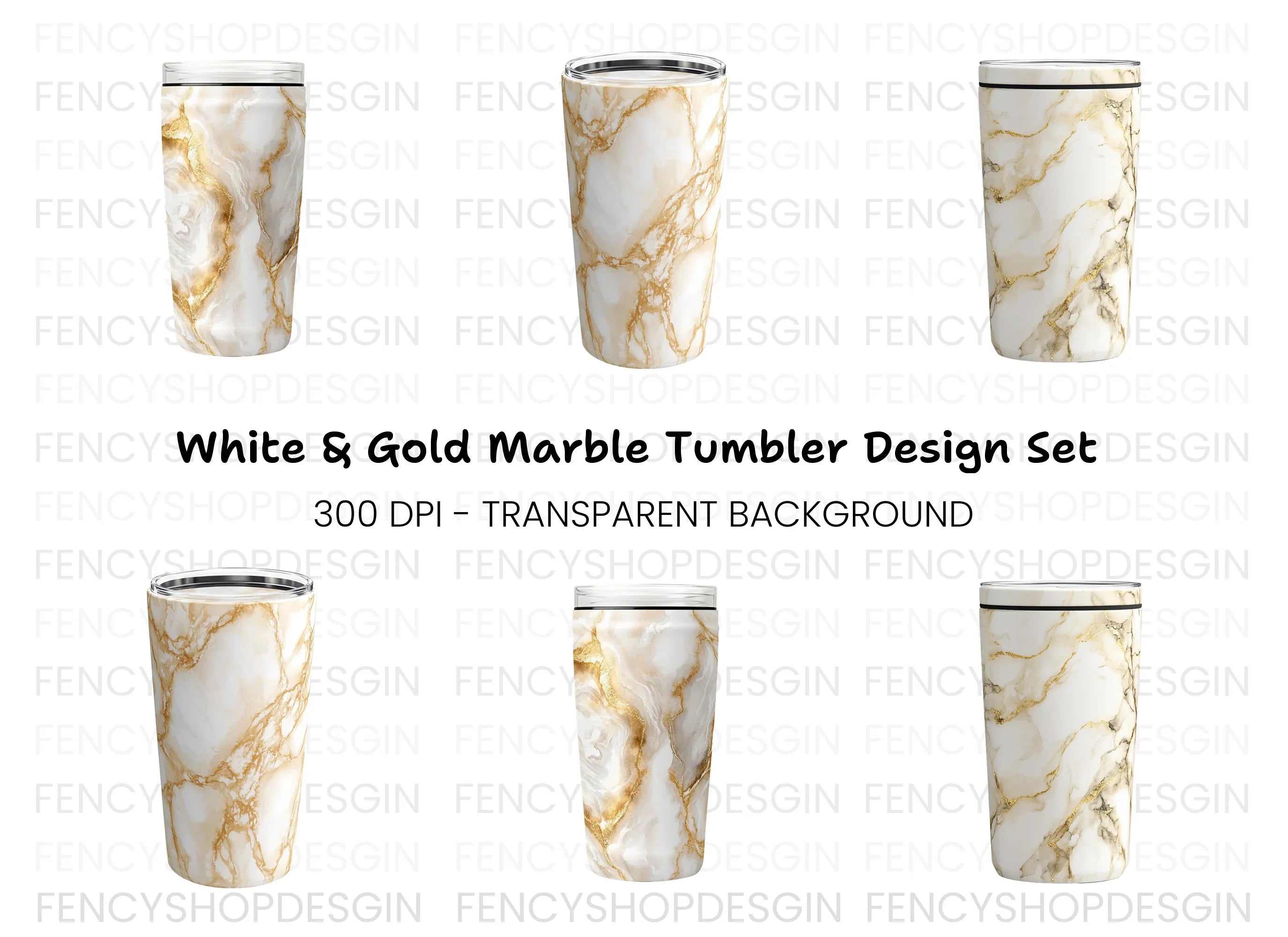 Gold Veined Marble Tumbler Clipart Bundle
