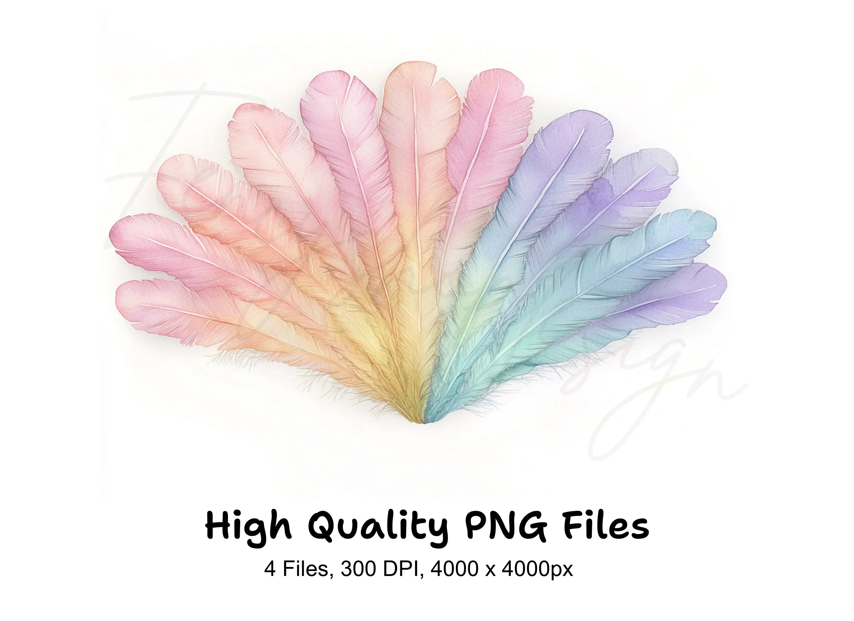 Pastel Feather Fan Clipart Bundle