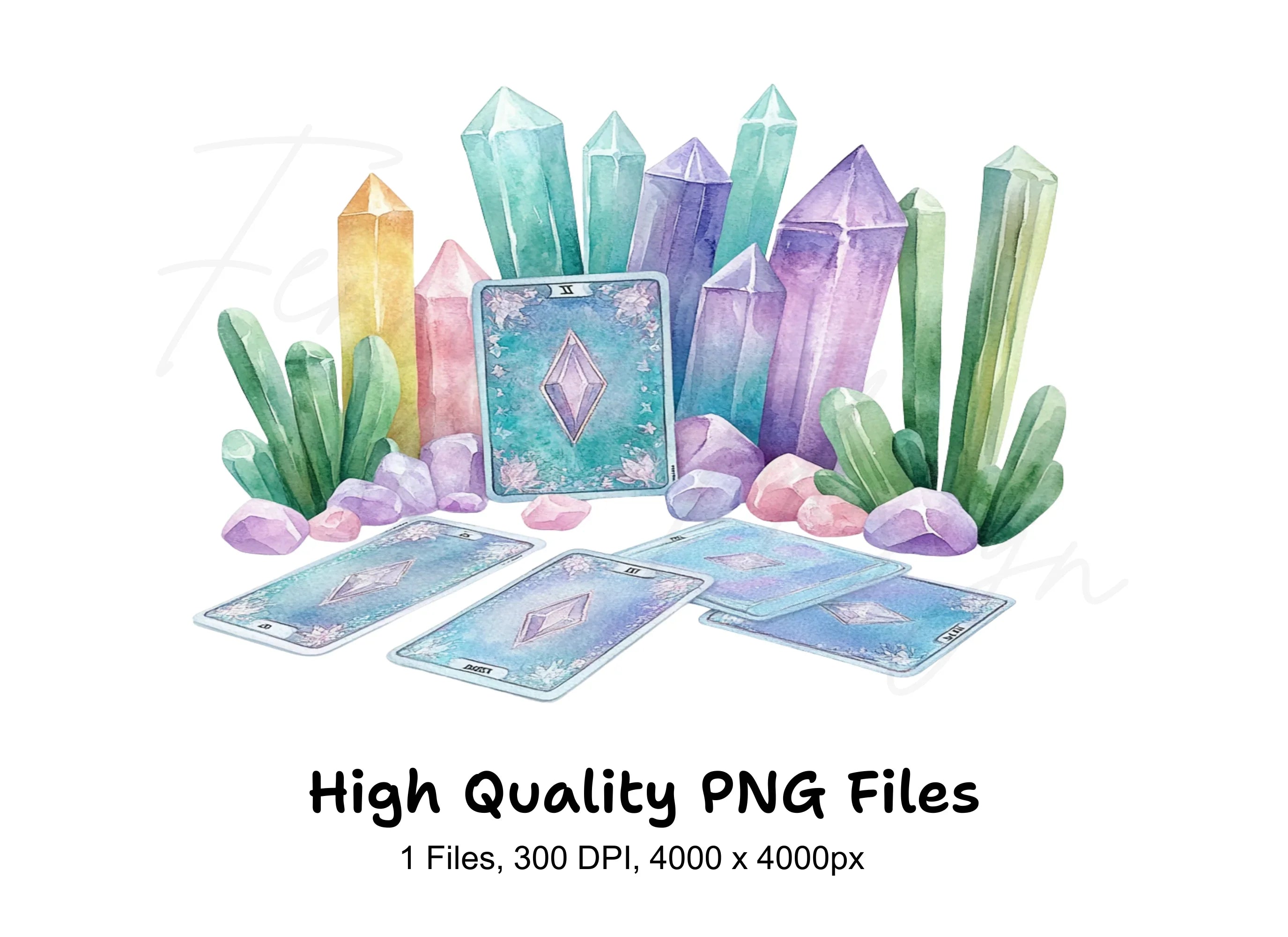 Colorful Crystal Tarot Card Clipart Bundle
