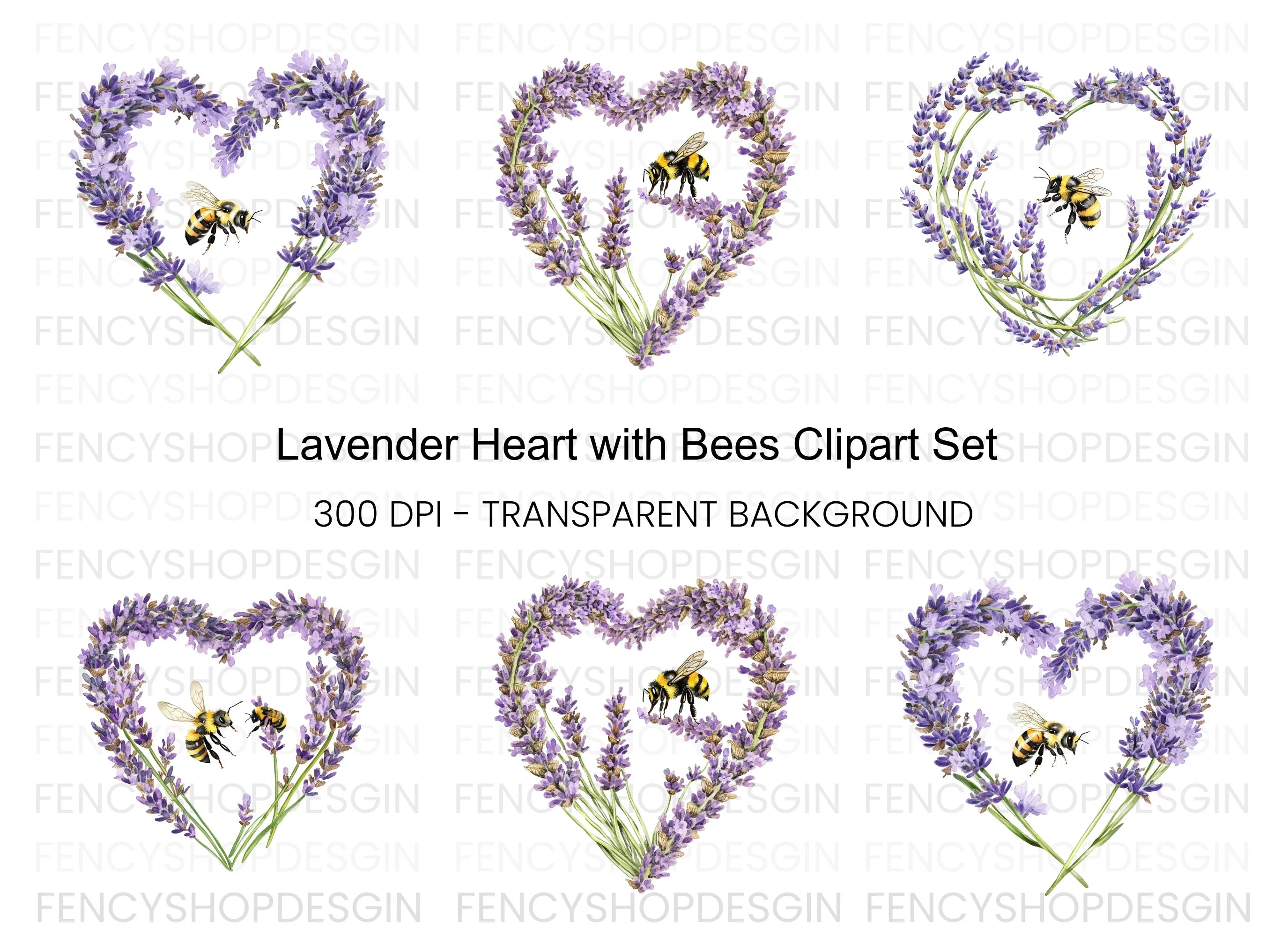 Lavender Heart with Bee Clipart Bundle