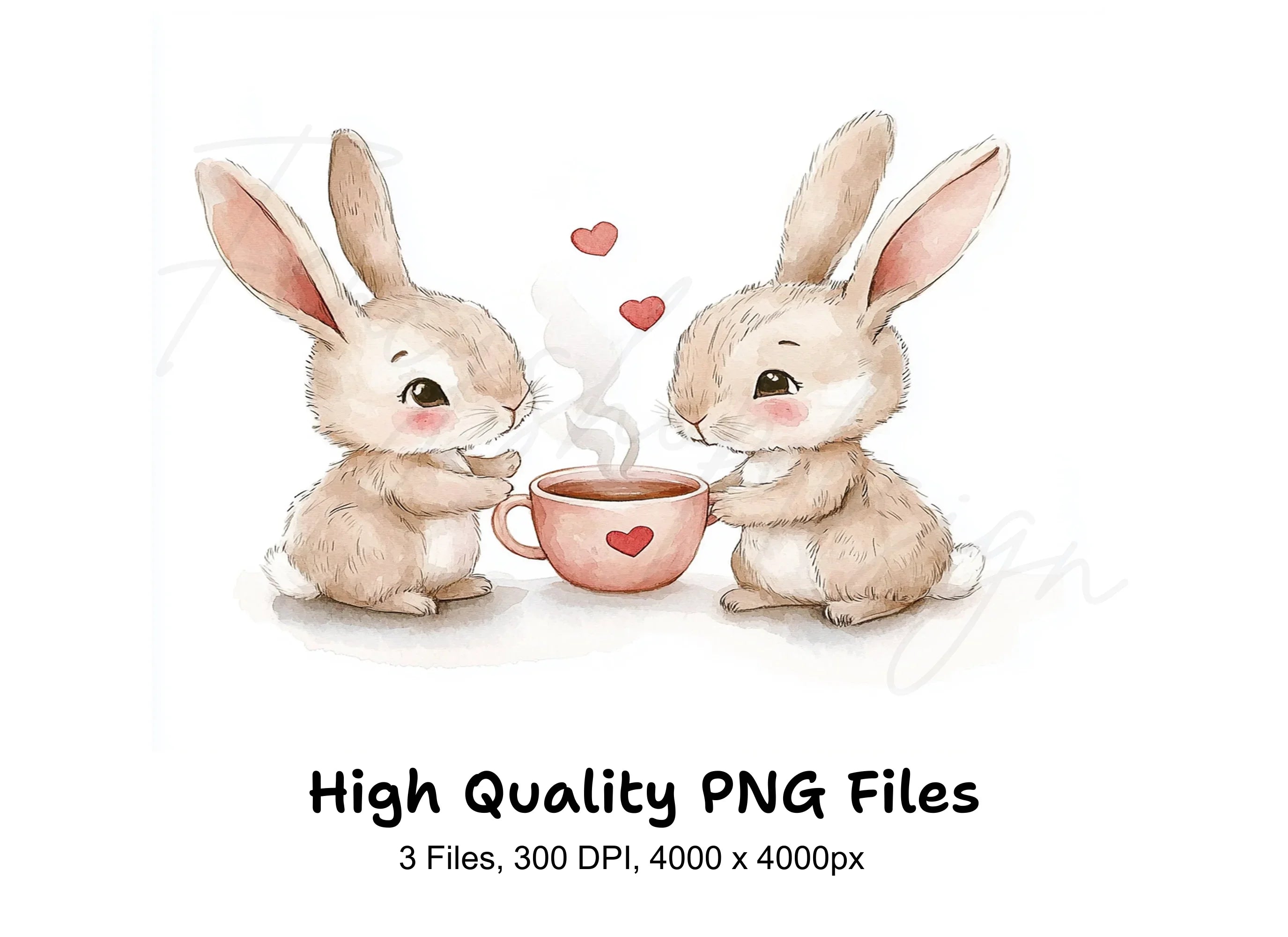 Sweet Bunny Couple Coffee Clipart Bundle