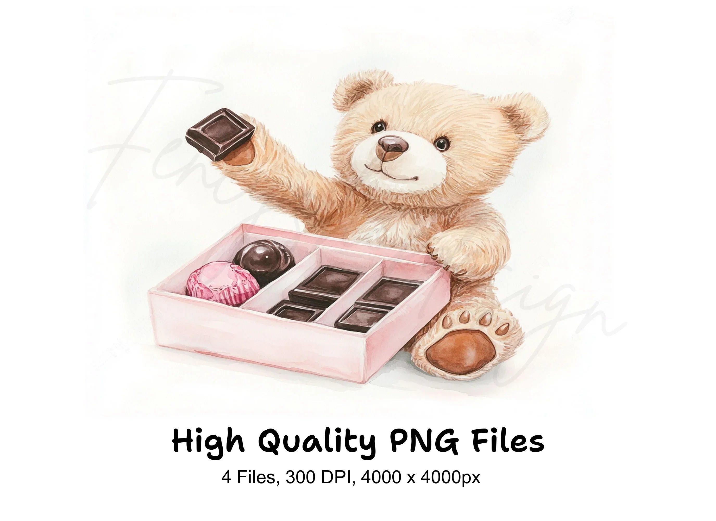 Teddy Bear with Box of Chocolates Clipart Bundle