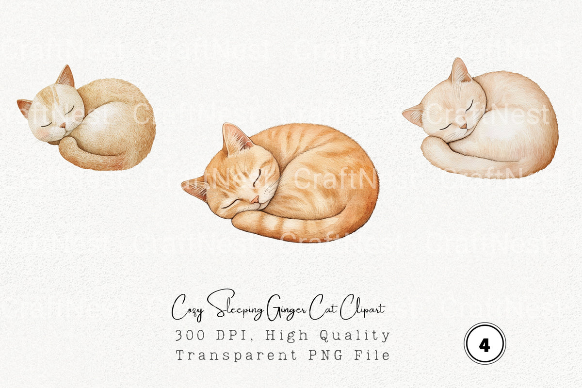 Cozy Sleeping Ginger Cat Clipart Bundle